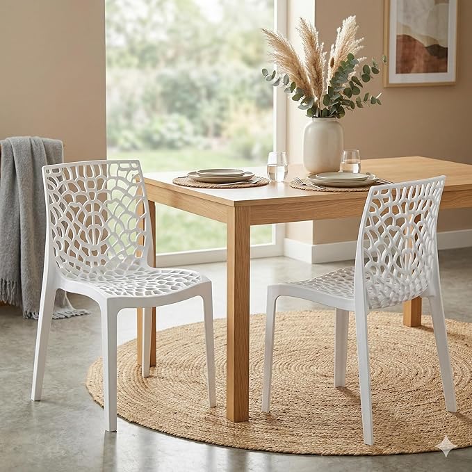 Oaknest Unboxing Furniture Supreme Web Plastic Chair Armless Chair for Dining Room Set, Cafe and Restaurents Weight Bearing Upto 220kg 6 Months Warranty* (Color: Milky White 1 Piece)
