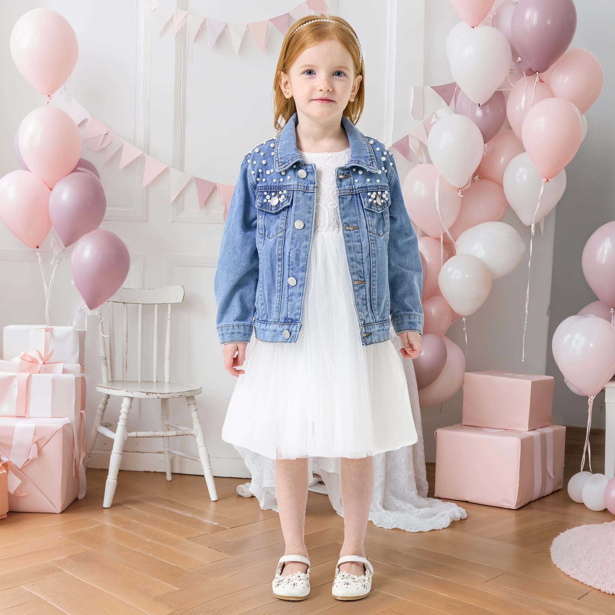 Miipat Veste en Jean Fille Paillettes Patchs Boutons Denim Blousons avec Poche Manches Longues Enfant Manteau en Jean Fille Vetement pour Enfants