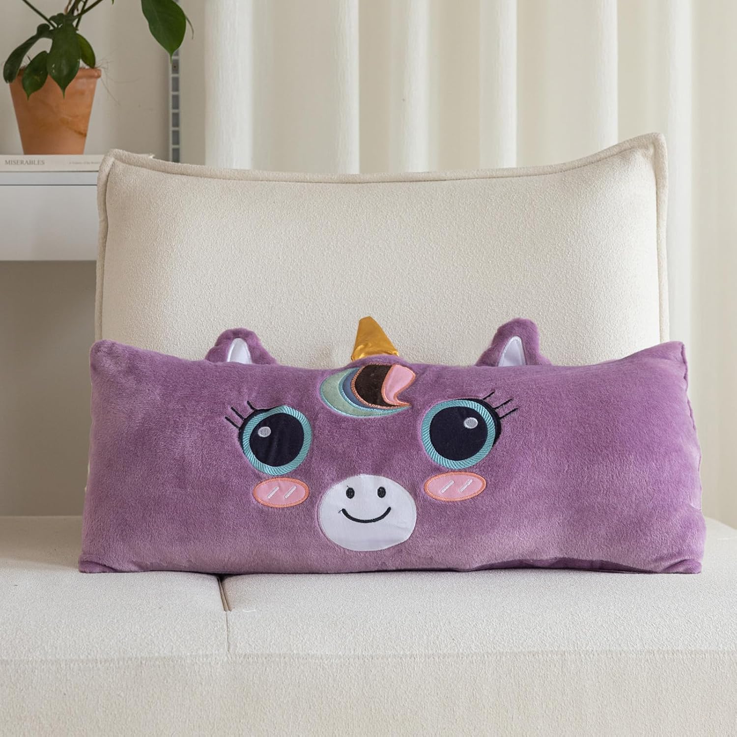 Snugtown Stuffed Animal Lumbar Pillow, Super Soft Plush Cuddle Throw Pillow for Kids, Cute Fox Shaped Pillow, 12 x 24 Inches, Pink, Ivory