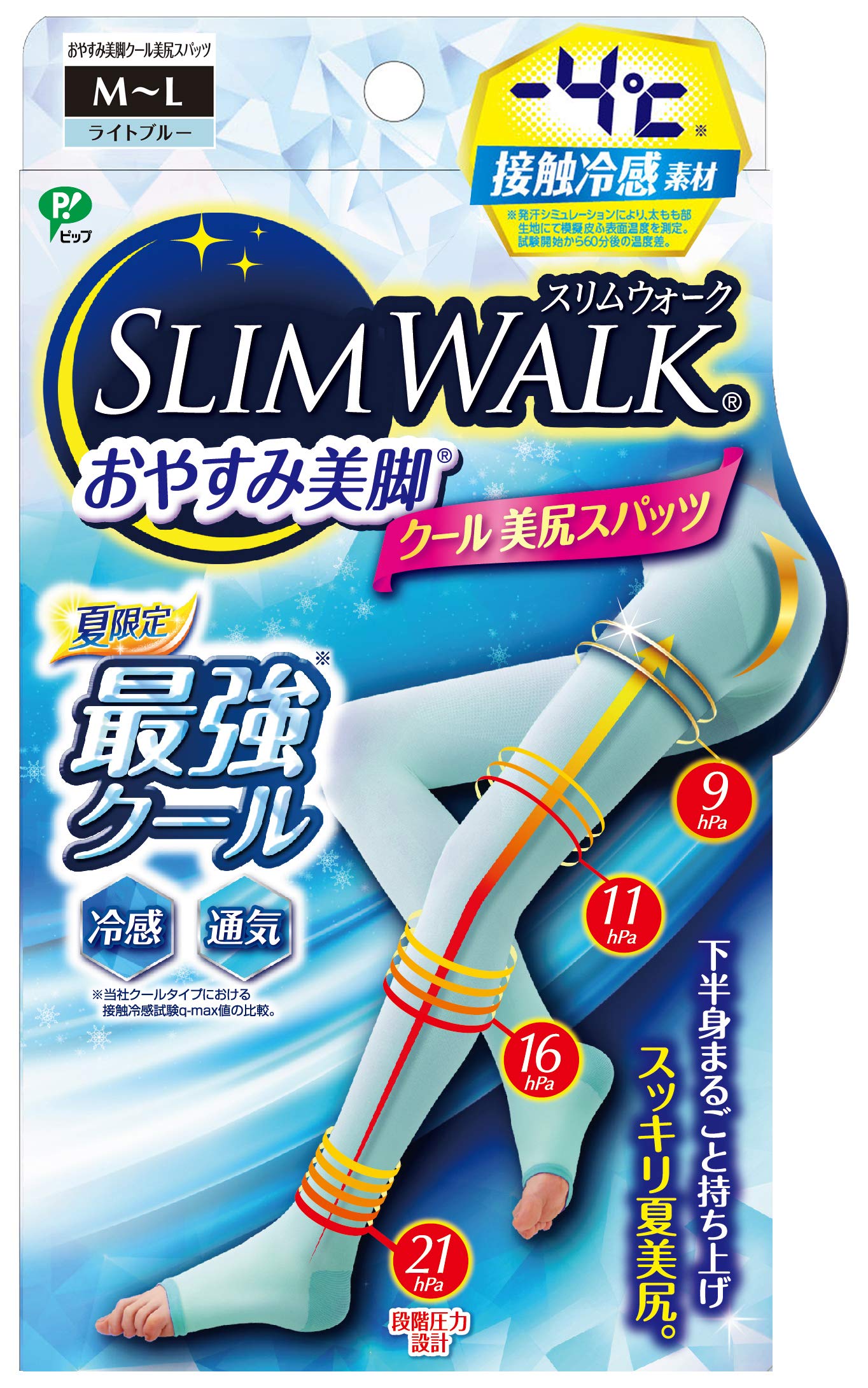 スリムウォーク SlimWalk (Slim Walk) Good Night Legs Cool Booty Spats Light Blue ML Size (Cool, Compression Open-Toe Socks for Night, Tightish fit, Long Type, Right Blue ML) Wearing Pressure Spats for Summer