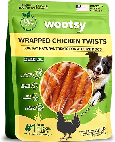Palitos de cuero crudo envueltos en pollo para perros, golosinas altas en proteínas, bajas en calorías y sin granos para el bienestar dental, 12