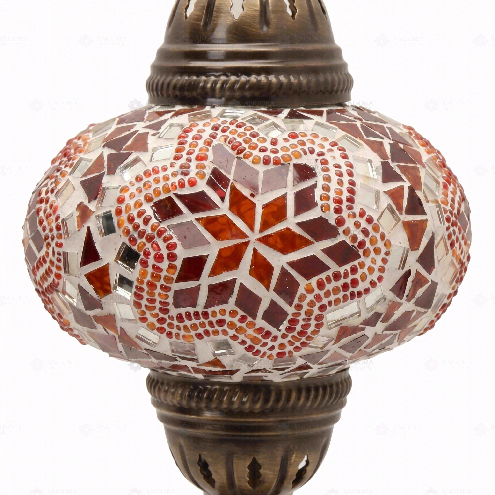 ENVA Czerwona lampa stołowa z mozaiką - turecka lampa mozaikowa - ręcznie robiona szklana lampka nocna - marokańska lampa biurkowa boho ze wzorem gwiazdy
