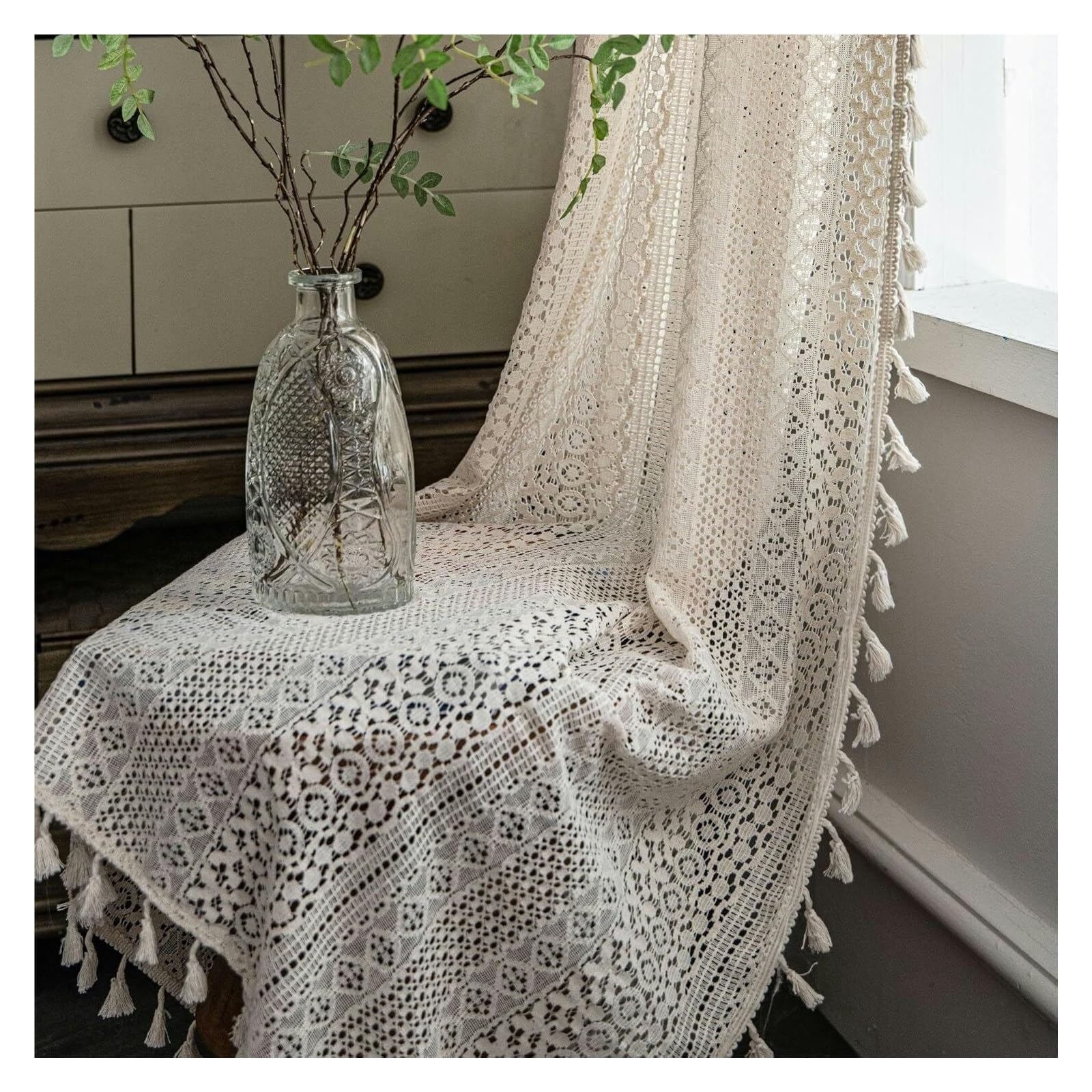 Rideaux en coton et lin haut de gamme style authentique avec crochets fournis