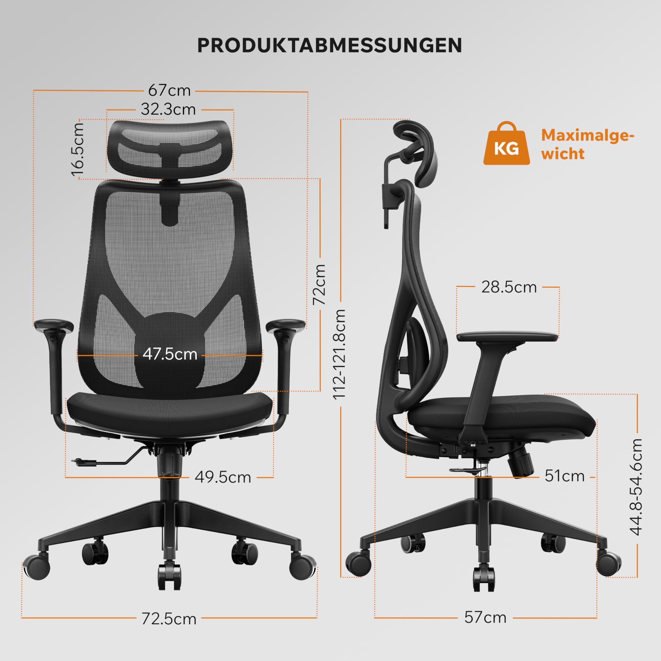 SENSE7 Bürosessel ergonomisch verstellbar bis 150 kg Schwarz für Gamer