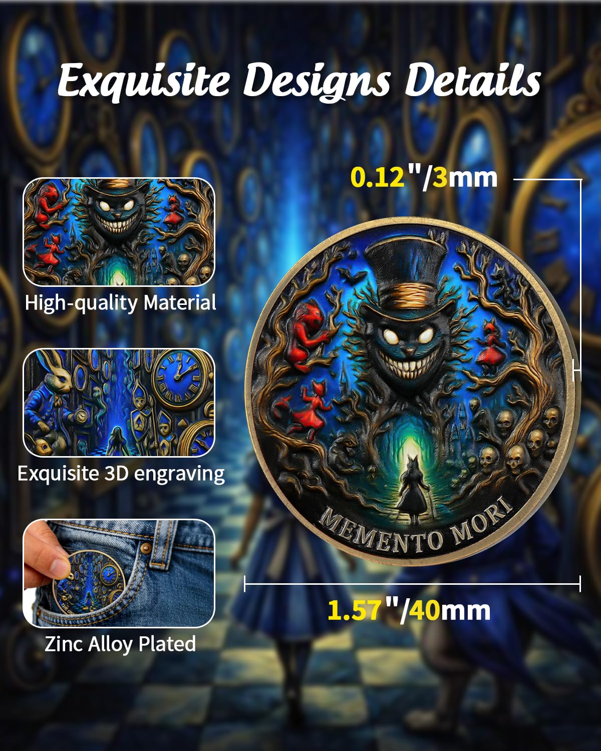ACGZQY Black Cat Memento Mori Coin, The Mysterious Journey Memento Vivere Coin with Skull Design- Stoic EDC Challenge Coin - Image 3