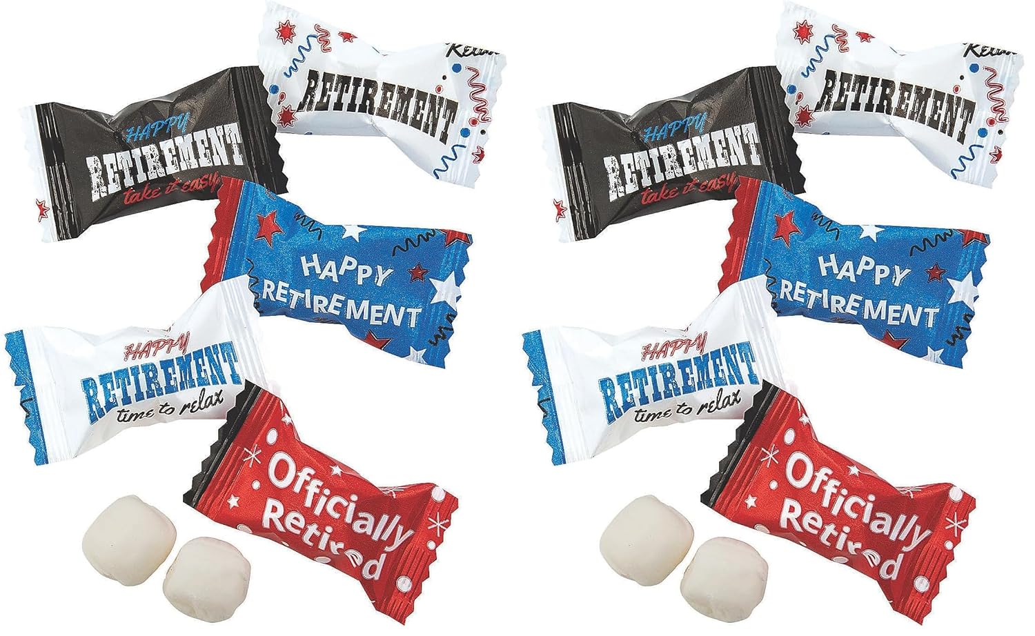 Fun Express Happy Retirement Buttermint Candy (108 Individually Wrapped Pieces - 14 Ounce) - Red, White, Blue, Black (Pack of 2)