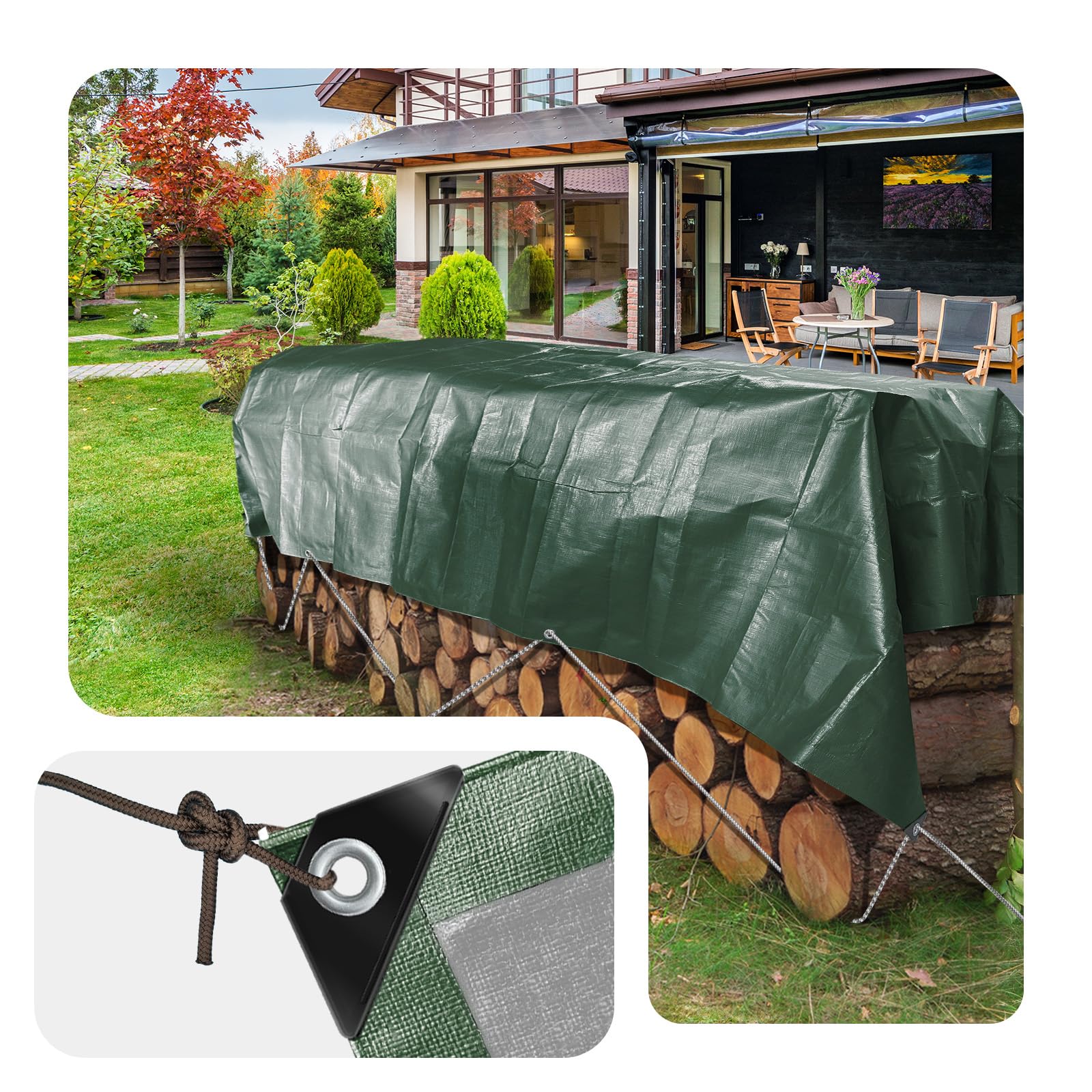 VOUNOT Wodoodporna plandeka zewnętrzna 2 x 3 m, wzmocniona wodoodporna plandeka z oczkiem PE 240 g/m², uniwersalna plandeka ochronna do łodzi, drewna, basenu, mebli ogrodowych, samochodów,