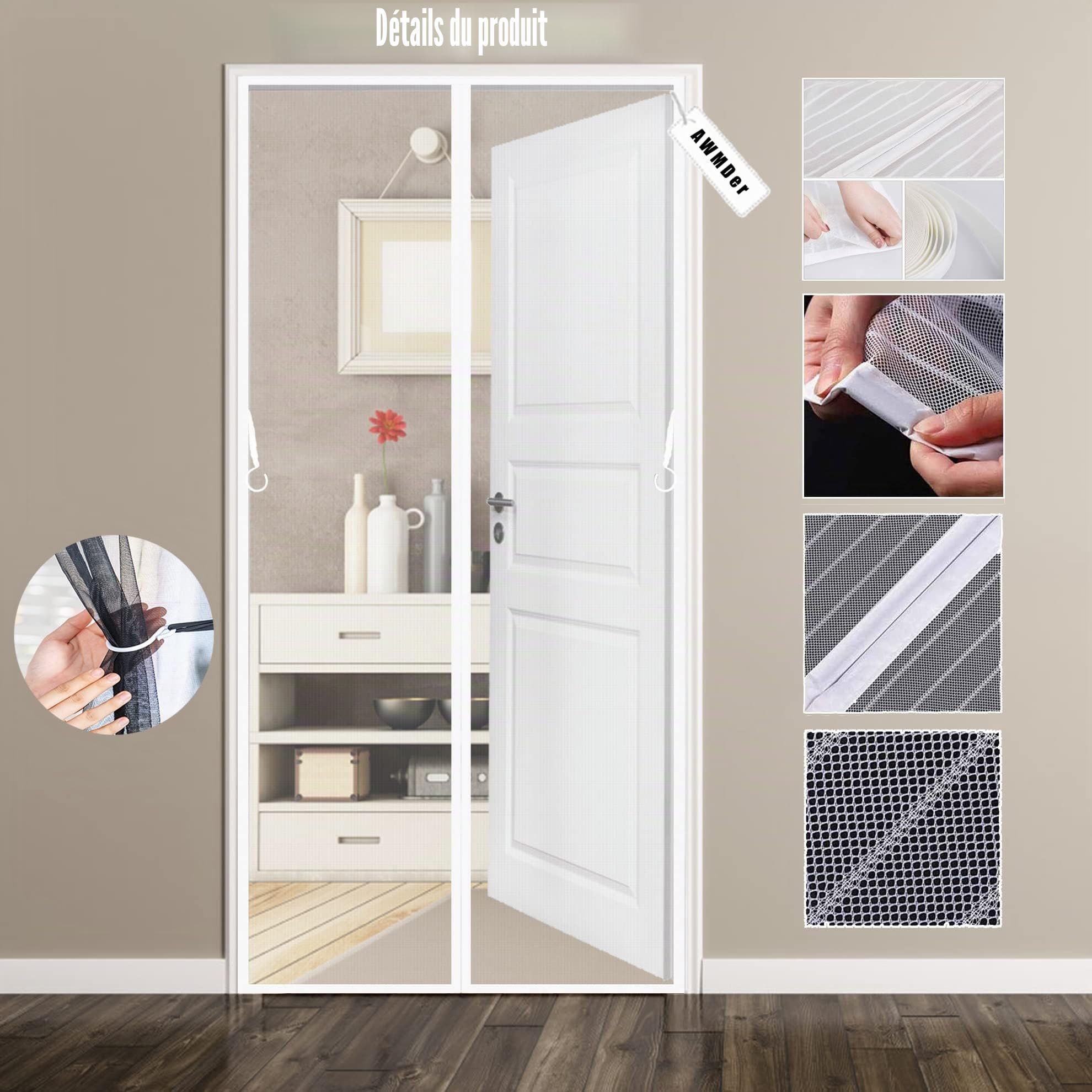 Moustiquaire Porte fenetre magnetique 180 x 200 cm Fenêtre Moustiquaire Magnétique Adsorption magnétique Accès Facile Facile à Installer Portes De Balcon Portes Coulissantes Blanc