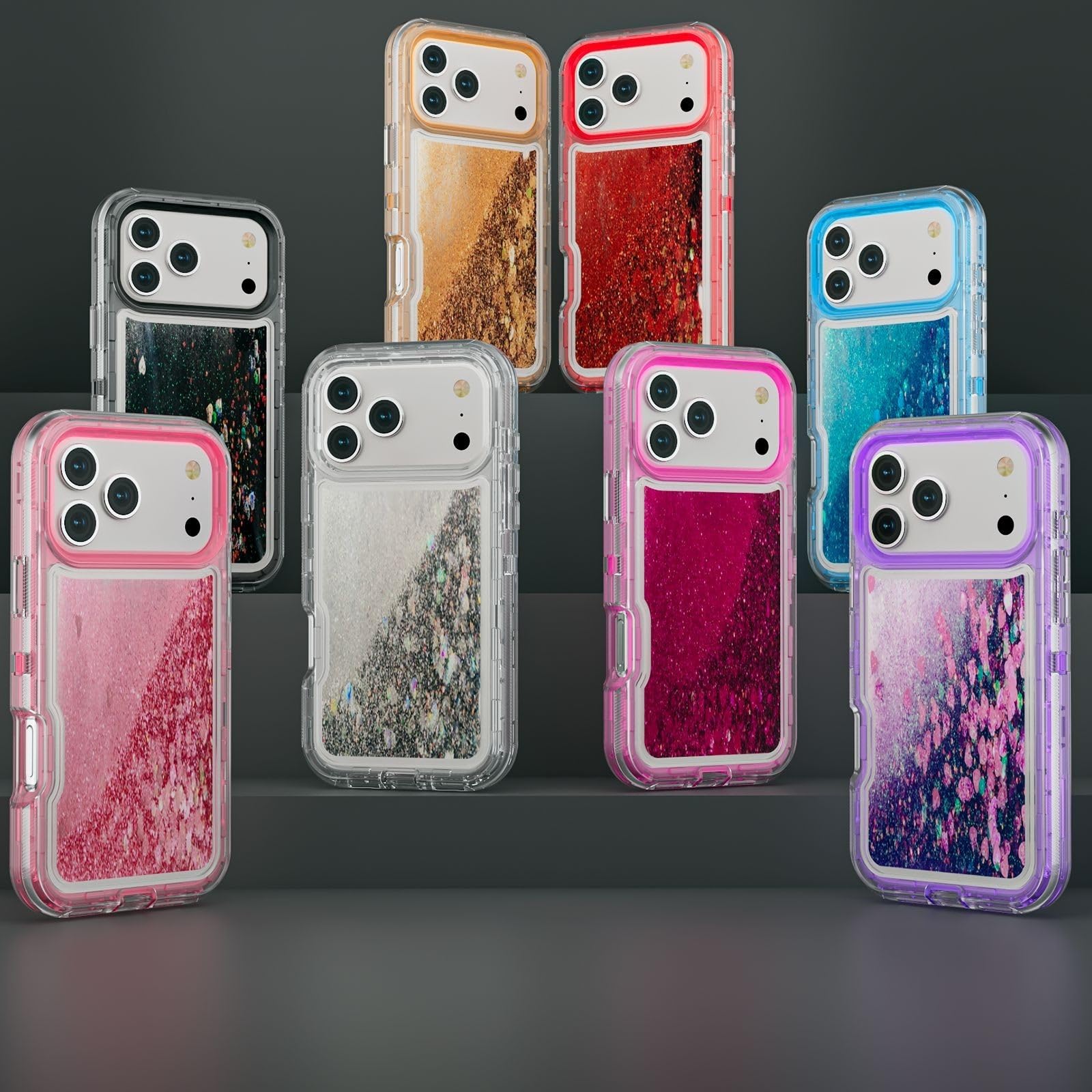 Generic Funda compatible con iPhone 15 (color: morado) con purpurina de triple capa a prueba de golpes, carcasa de silicona rígida