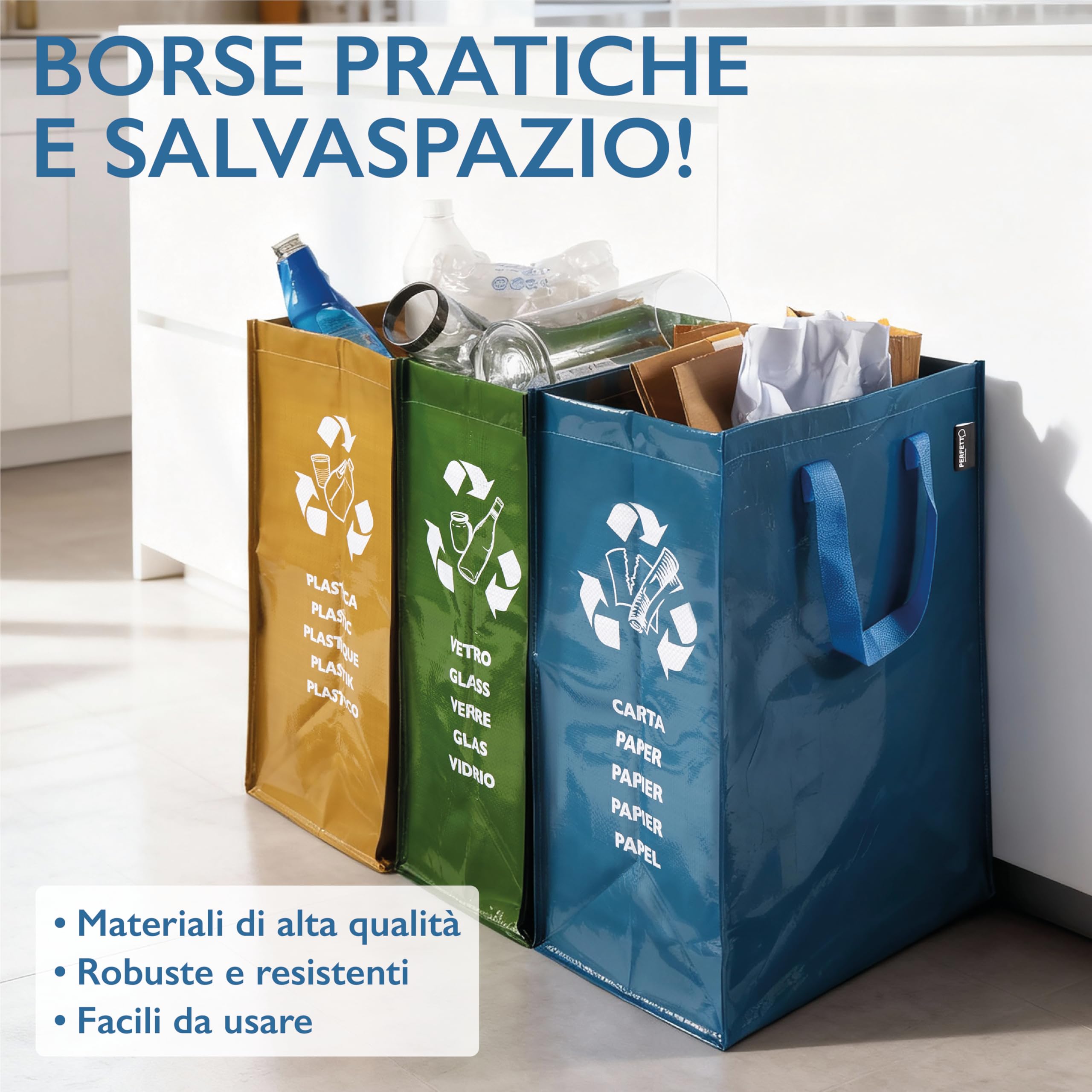 Perfetto 0468D zestaw 3 miękkich pojemników na papier, szkło, tworzywo sztuczne
