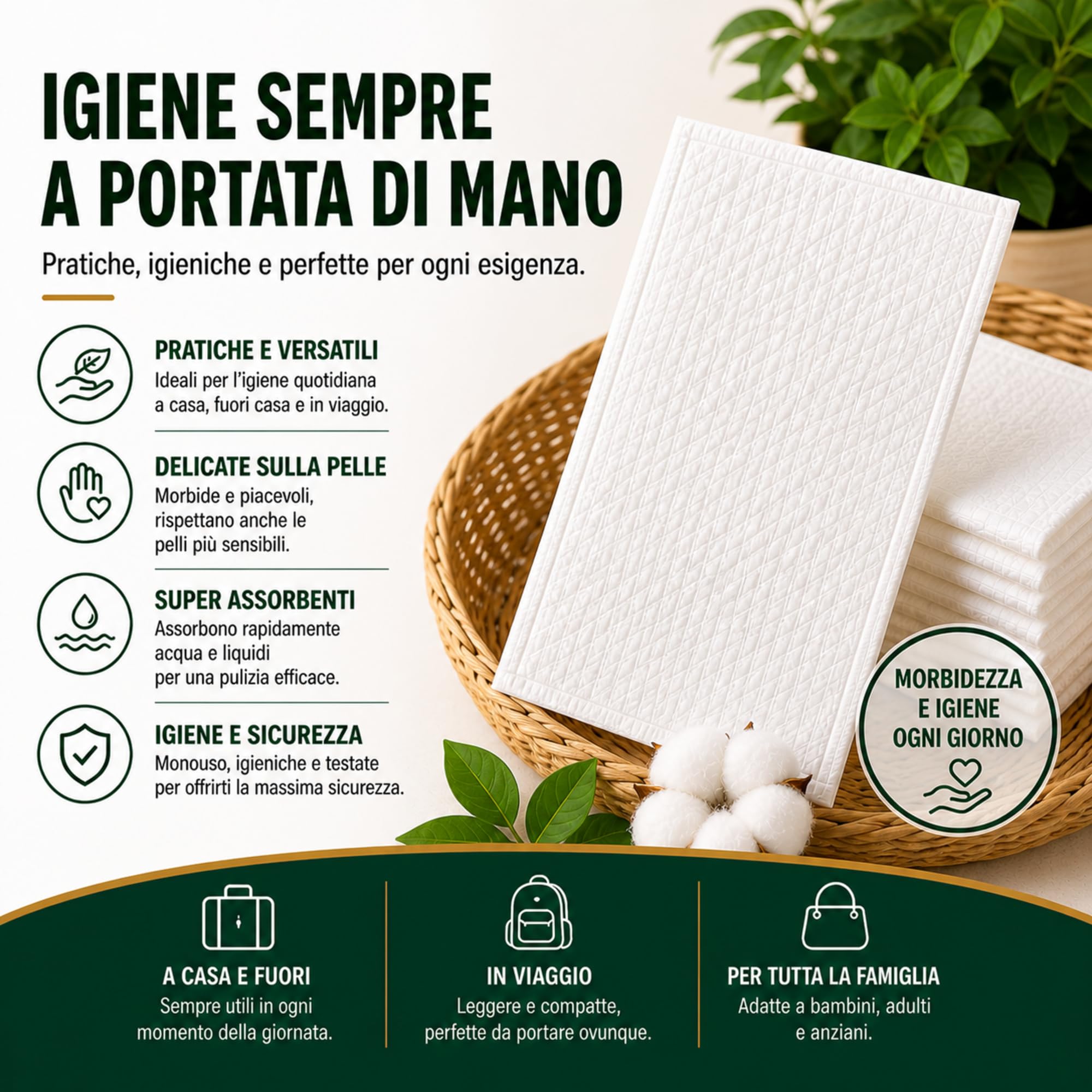 200 Guanti da Bagno Usa e Getta Ultra Morbidi - Non Tessuti Imbottiti - Per Cura Medica e Igiene - Bianchi - Le Pro del Medicale