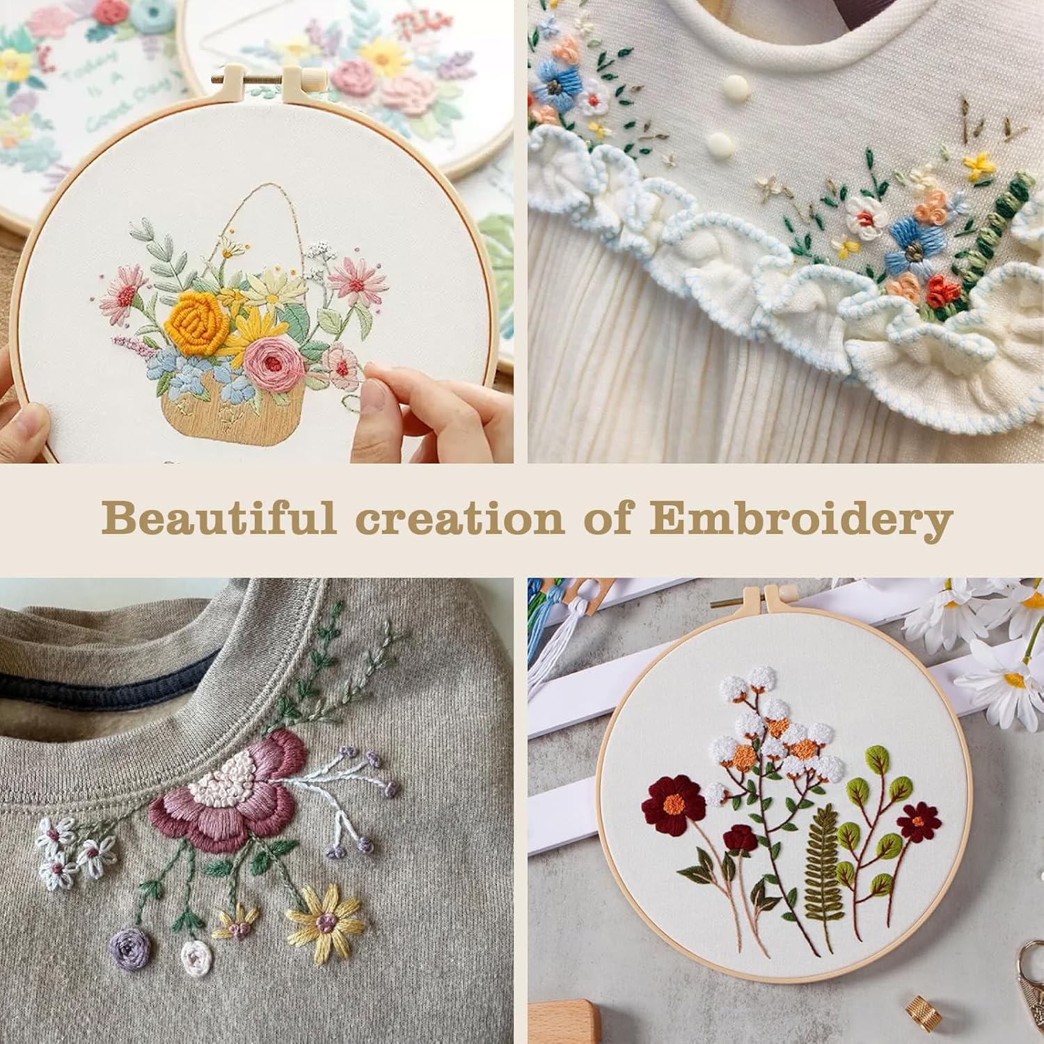 JINSILU Portable Embroidery Kit for Adults & DIY Craft Enthusiasts, Beginners Embroidery Stitch Book Kit, Includes 106 Patterns Guide with Tools & Tutorials and 86-Piece Sewing Tool Set (1 Kit)