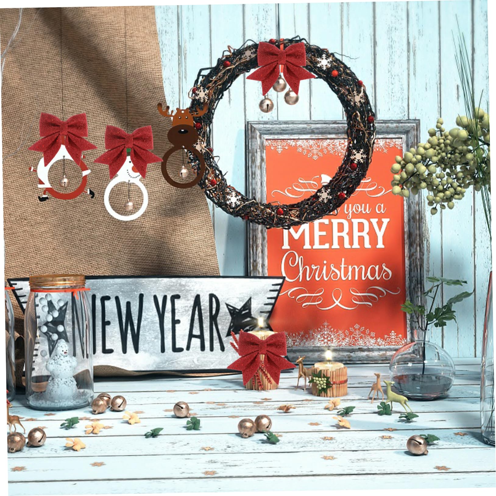 Juego de Adornos de Lazos Navideños Lazos Artesanales para Árbol de Navidad Color Rojo 12 X 15 Cm