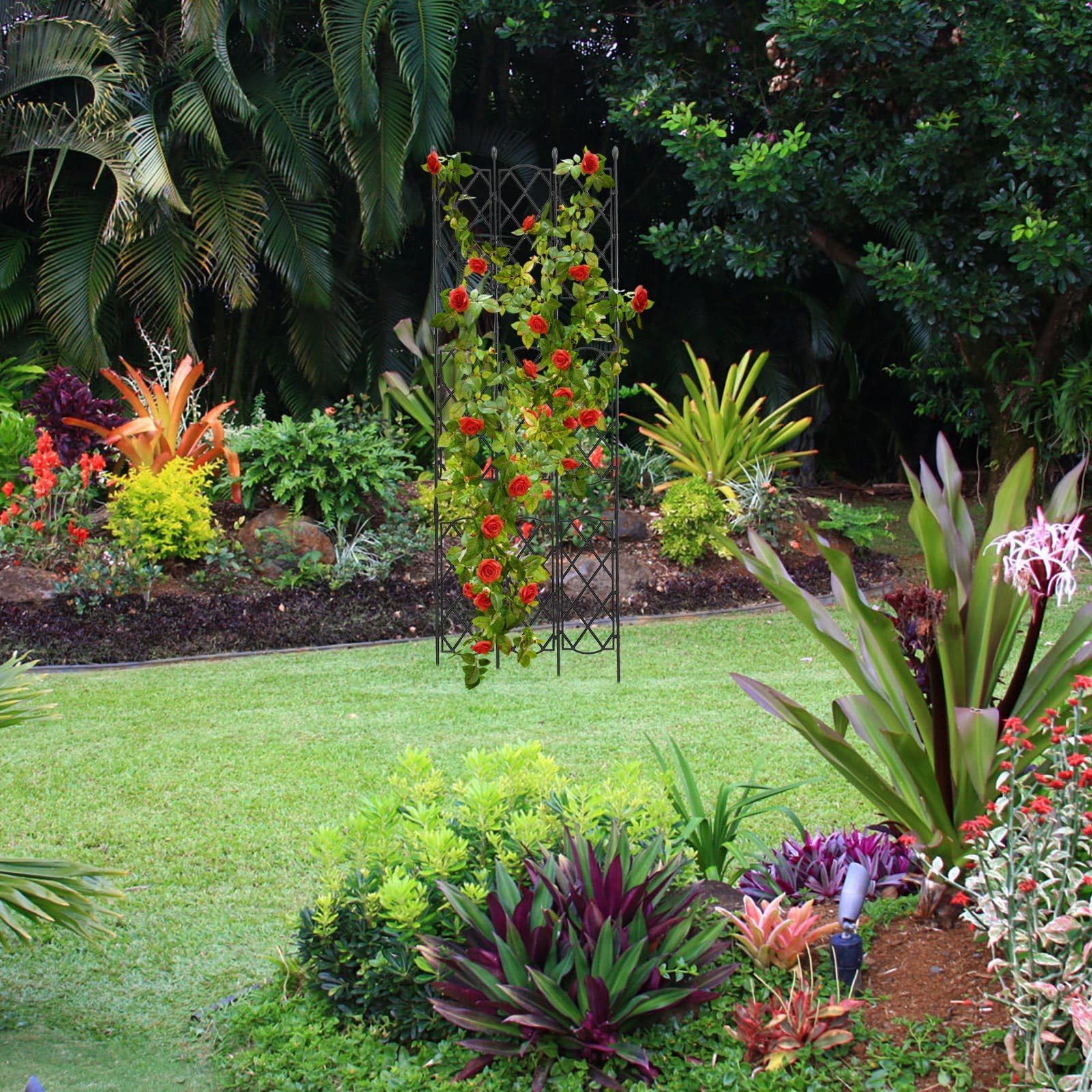 Gartenspalier aus Stahl und Kunststoff Rankgitter für Kletterpflanzen und Blumentöpfe Stabile Pflanzenstütze für Außenbereich im Garten Schwarz