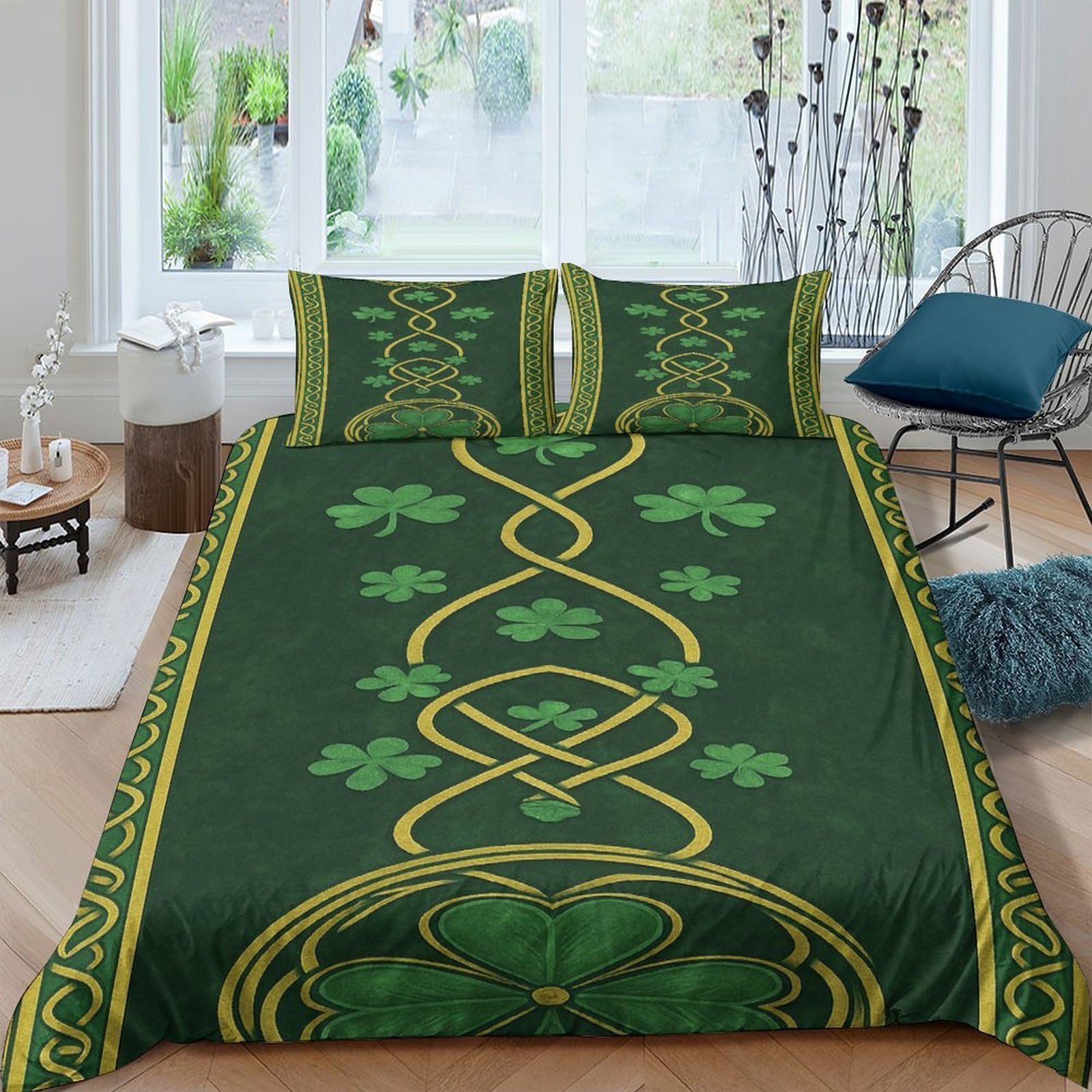 Ctjqhvkz Style-5 3D Printed Celtic Shamrock Fitted Sheet Microfiber Decorative Butterfly Bed Cover For Bedroom Dorm Easy Care Single（135X200cm）