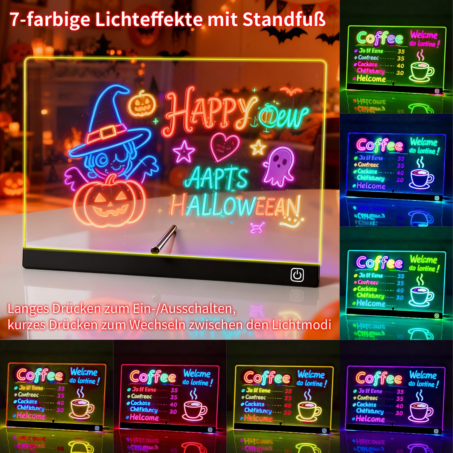 Led Zeichenbrett,30x20cm Leuchtendes Zeichenbrett mit 7 Farben & Ein/Aus-Schalter,Acryl Notiztafel Led Maltafel Drawing Board,LED Memoboard Kreatives Geschenk Spielzeug für Kinder/Mädchen/Teenager