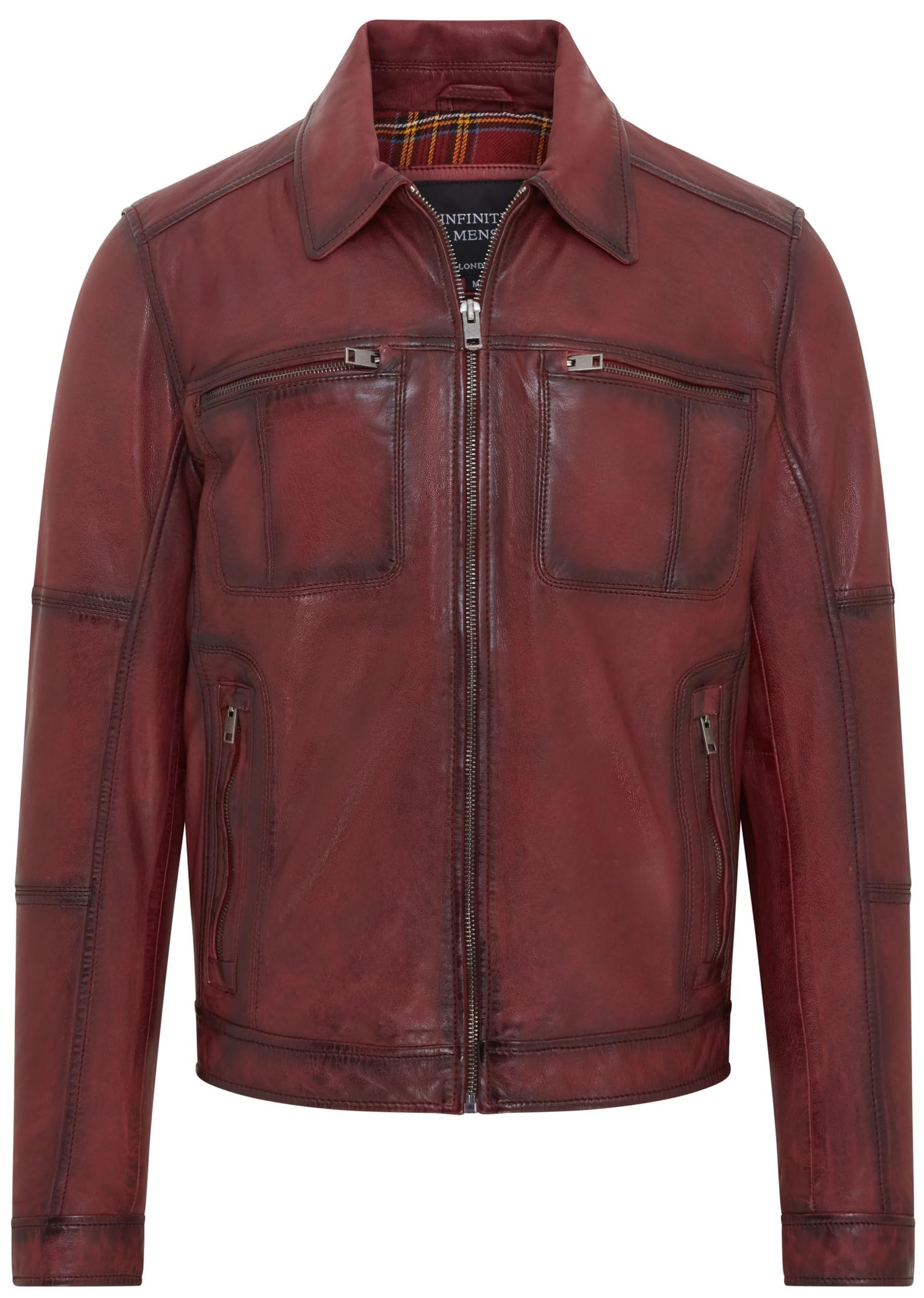 Infinity Leather Men's Red Classic Leather Biker Jacket - Bettles - Ox - Uk Xs | Eu 44 | Us 34