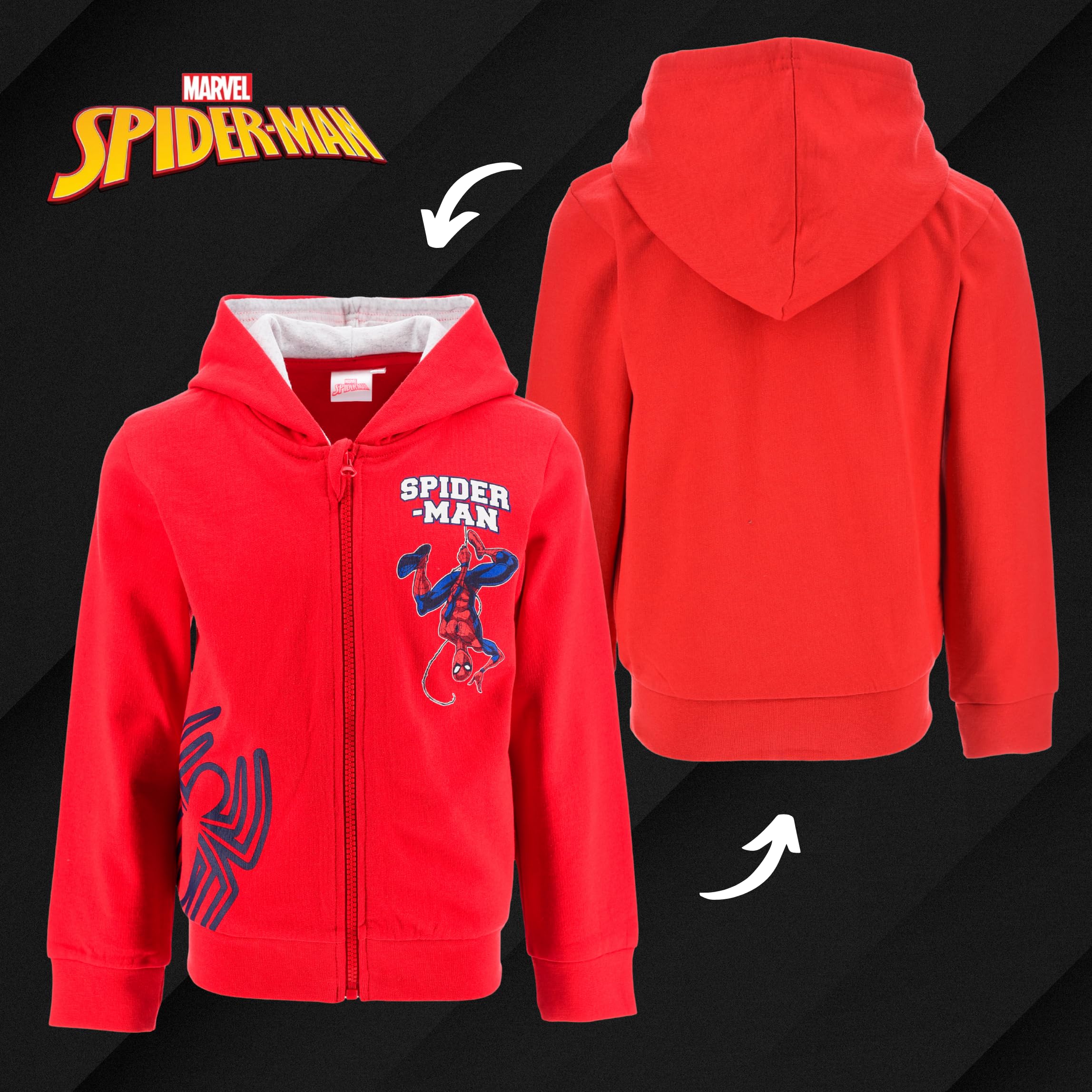 Marvel Spiderman Sudadera con Capucha Niño, Sueter Sudadera Cierre Cremallera, Regalo para Niños, Tallas 3 a 8 Años