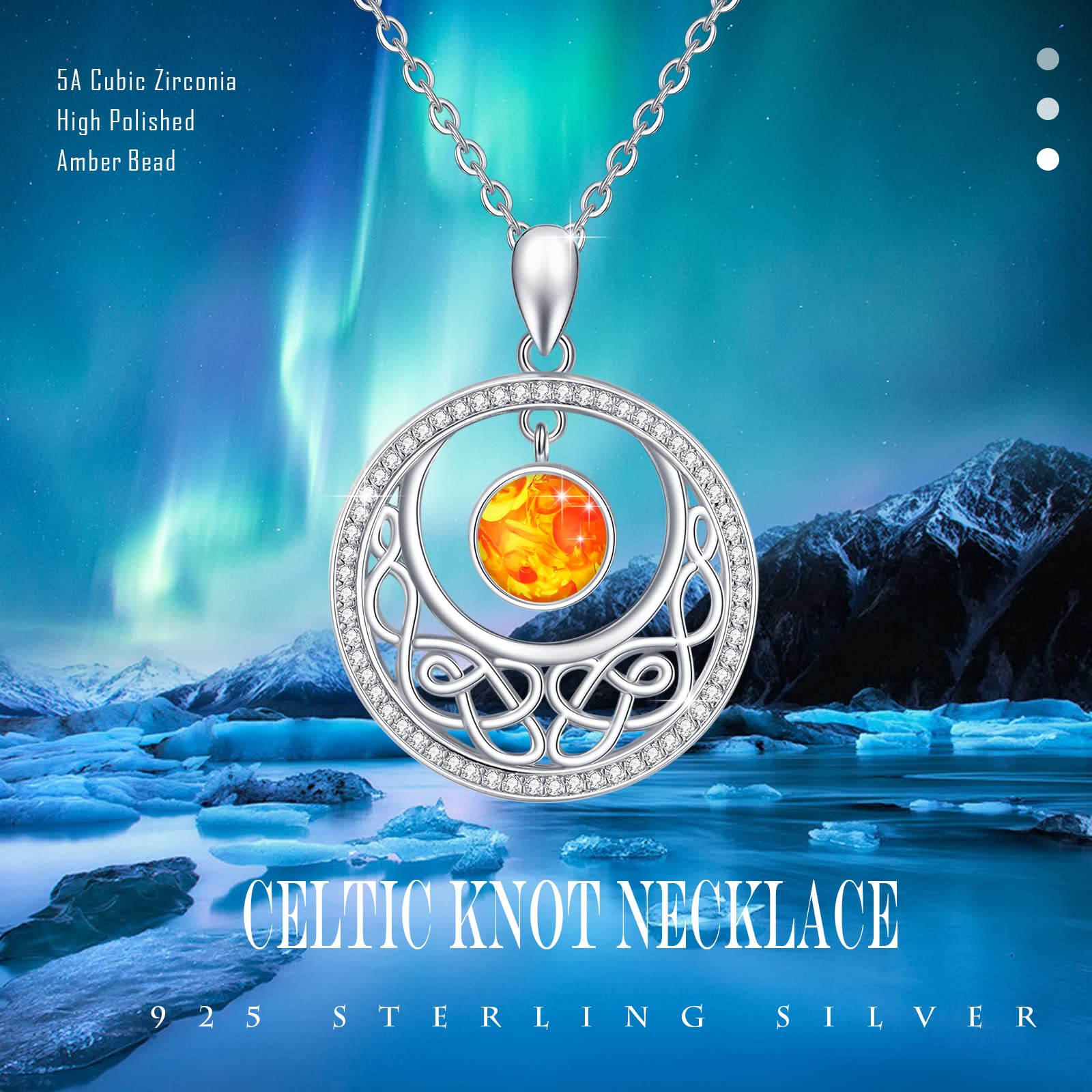 REDSUN Collar de luna y sol de plata de ley 925 Collar celta Luna y Sol Colgante con Cristal Moonstone Luna y Sol Joyería Regalo para Mujeres Niñas, 20mm x 20mm, Plata esterlina