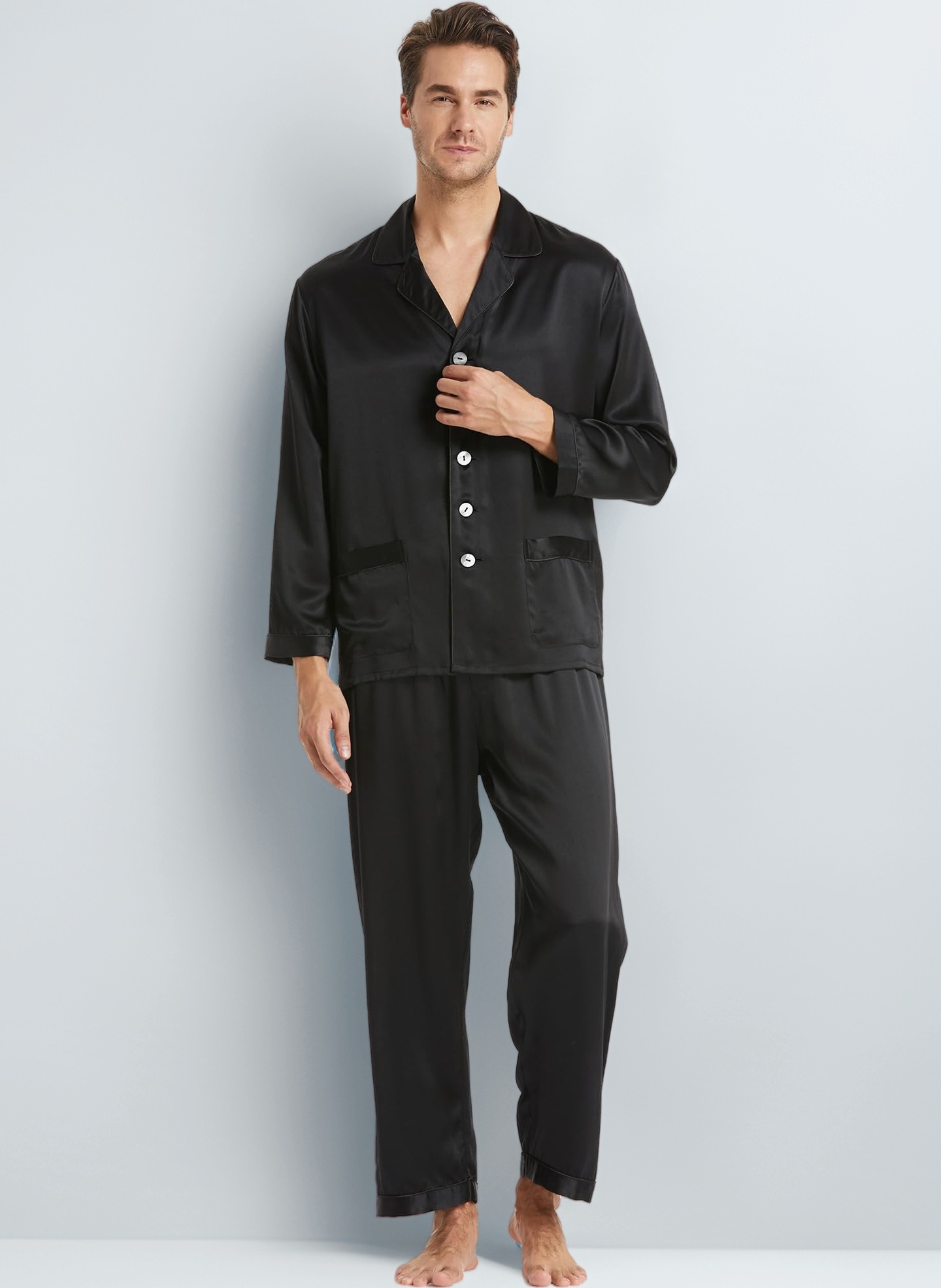 100 Pure Silk Pyjamas for Men Set Long Sleepwear Pyjama Set 19 MM Mulberry Silk Lightweight Male Pjs-for Gifts Or Treat Yourself