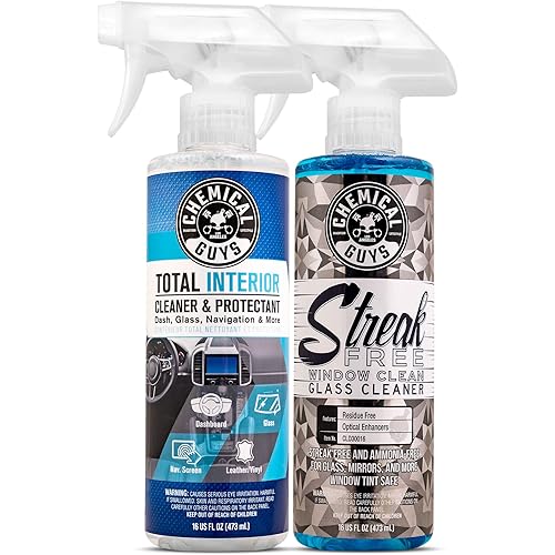 Chemical Guys Total Interior Cleaner and Protectant + Streak Free Glass & Window Cleaner, (Ammonia Free & Safe on Tinted Windows, Safe for Cars, Trucks, SUVs, Jeeps, RVs & More, (2-16 fl oz)