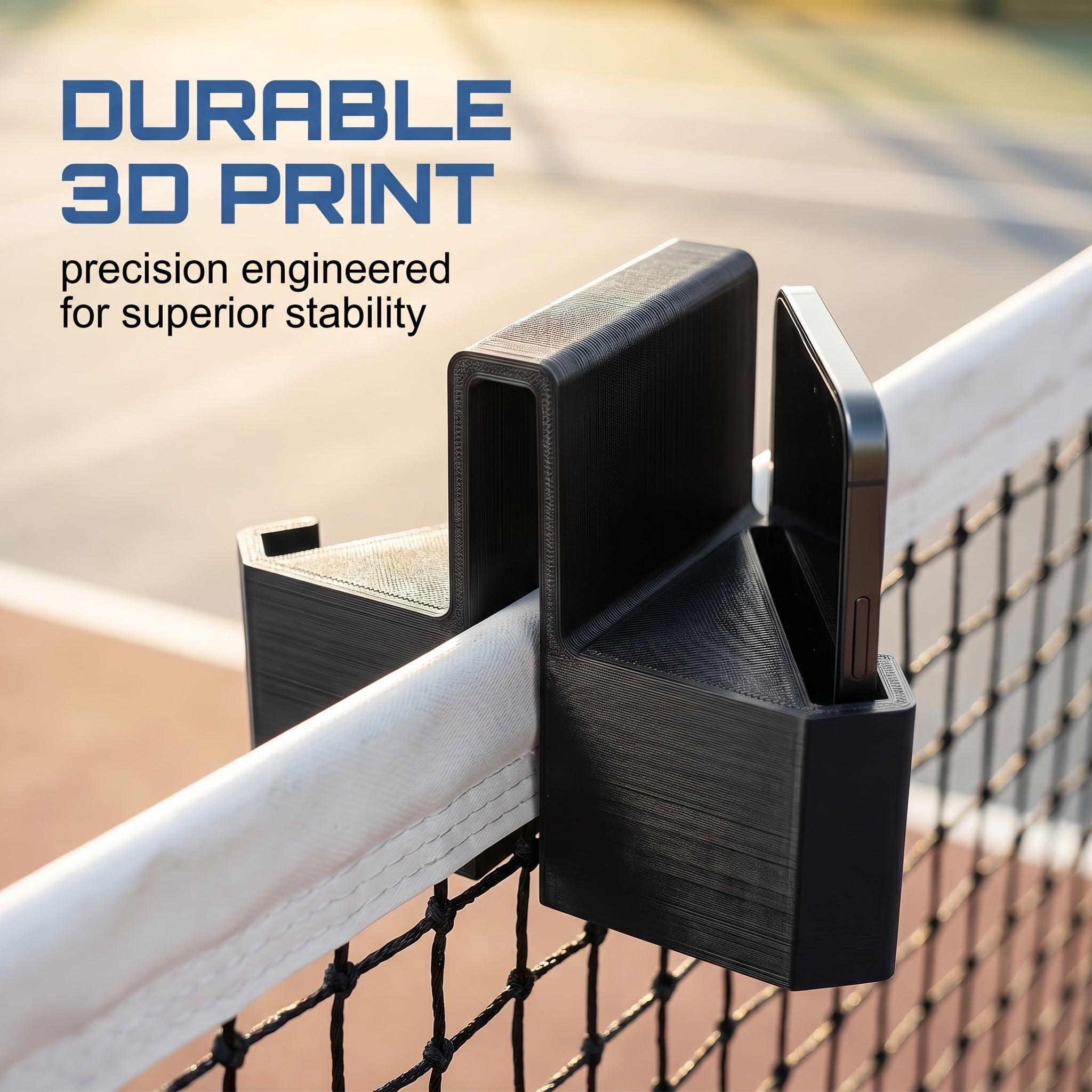 Supporto Telefono per Rete da Tennis 3D, Design Doppia Fotocamera, Morsetto Stabile per Rete e Recinzione, Montaggio Facile senza Attrezzi, per Registrare Allenamenti e Partite, Streaming Live