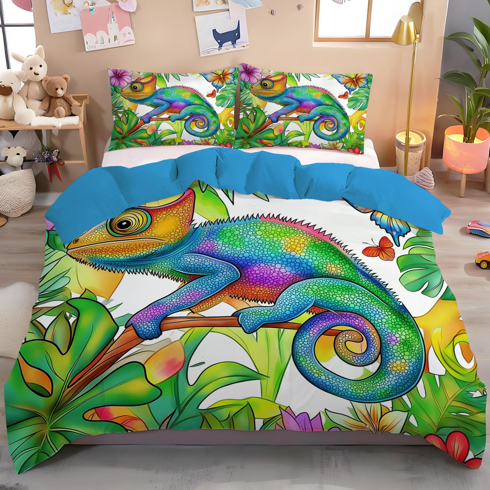 Parure de lit 240x260 caméléon avec 2 taies en microfibre