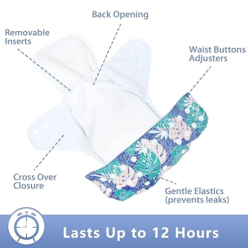 Miniatura 3 de Leekalos Pañales de tela reutilizables para niños y niñas, pañal de bebé con insertos y bolsa húmeda, talla única (floral)