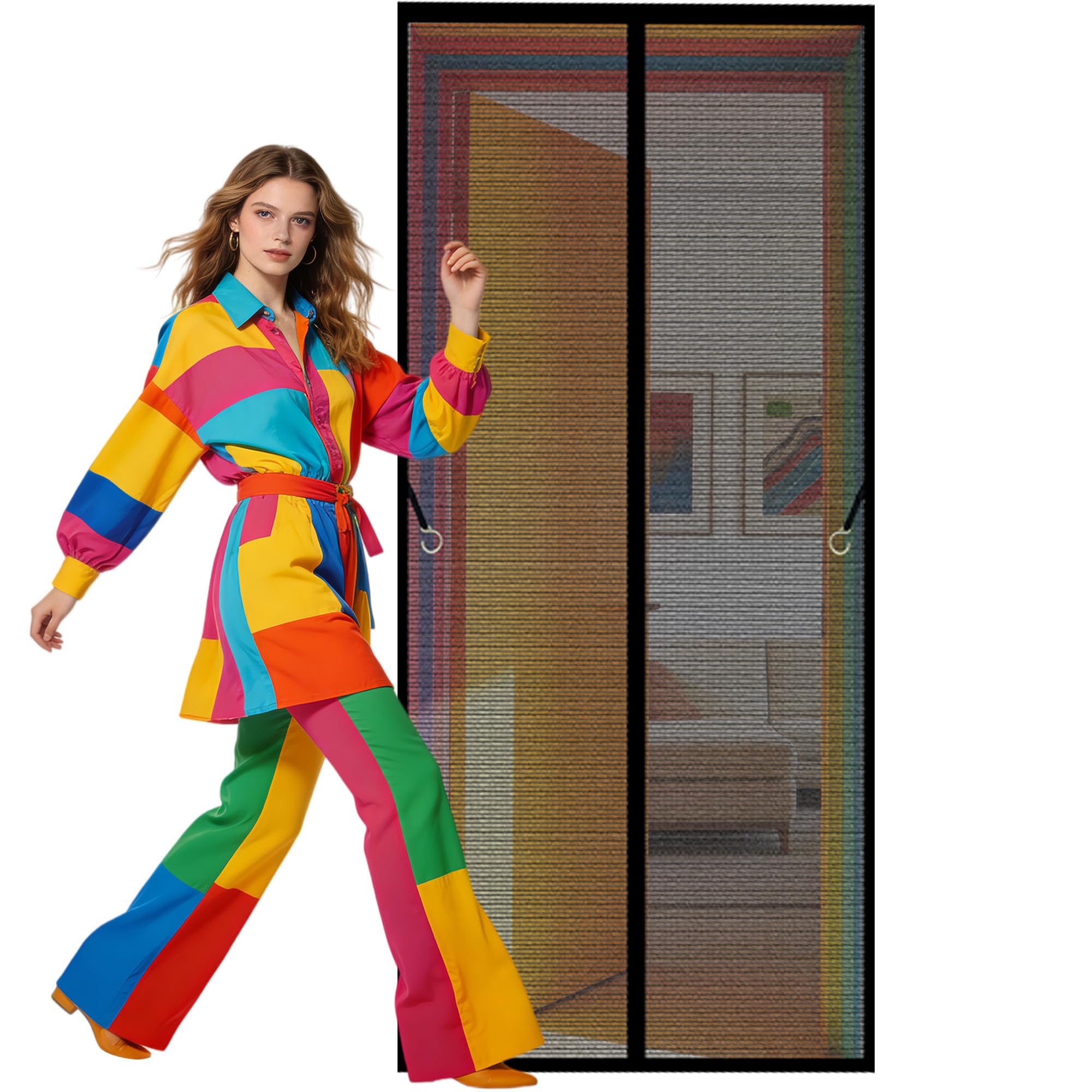 Magnetic Fly Insect Screen Door 85 x 280 cm No Drill Installation Fly Insect Screen with Powerful Magnets Full Frame Magic Tape Suitable for Patio Room Balcony Bedroom, Black