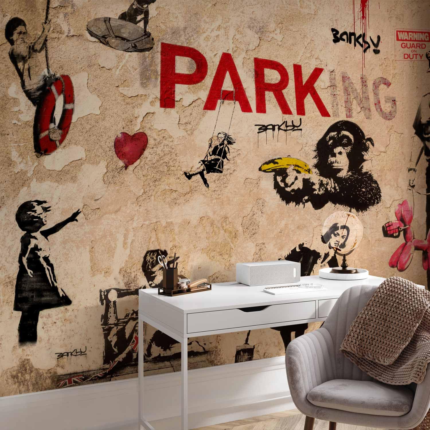 Fototapete murando 400x280 cm Vlies Tapeten Wandtapete XXL Moderne Wanddeko Design Wand Dekoration Wohnzimmer Schlafzimmer Büro Flur Banksy Graffiti Mural i-A-0107-a-d