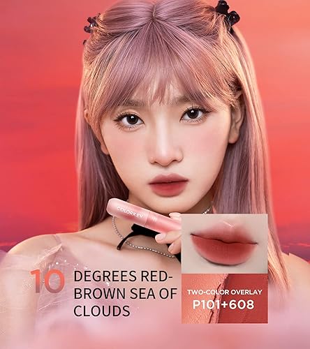 Miniatura 3 de COLORKEY Velvety Mousse - Barro de labios esponjoso corazón de ladrillo 608 lápiz labial mate de terciopelo suave de larga duración tinte de labios