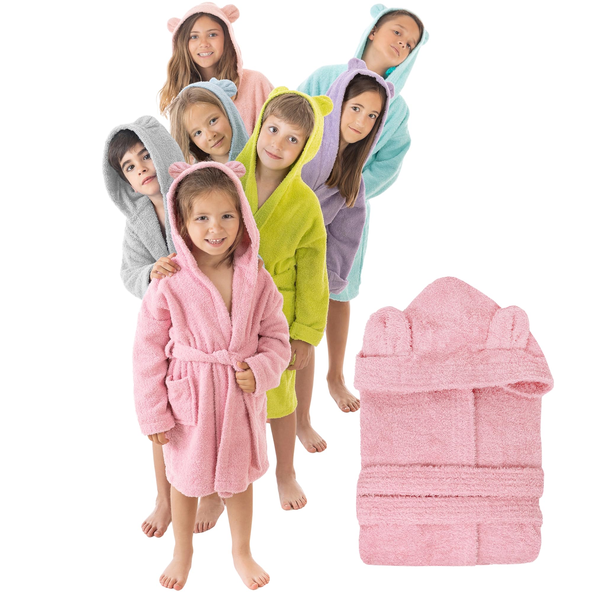 LEBENGOOD - Accappatoio Bambini adolescenti Cotone: Bambino, Bambina, 100% Cotone OEKO-TEX - 2 tasche, cintura, cappuccio