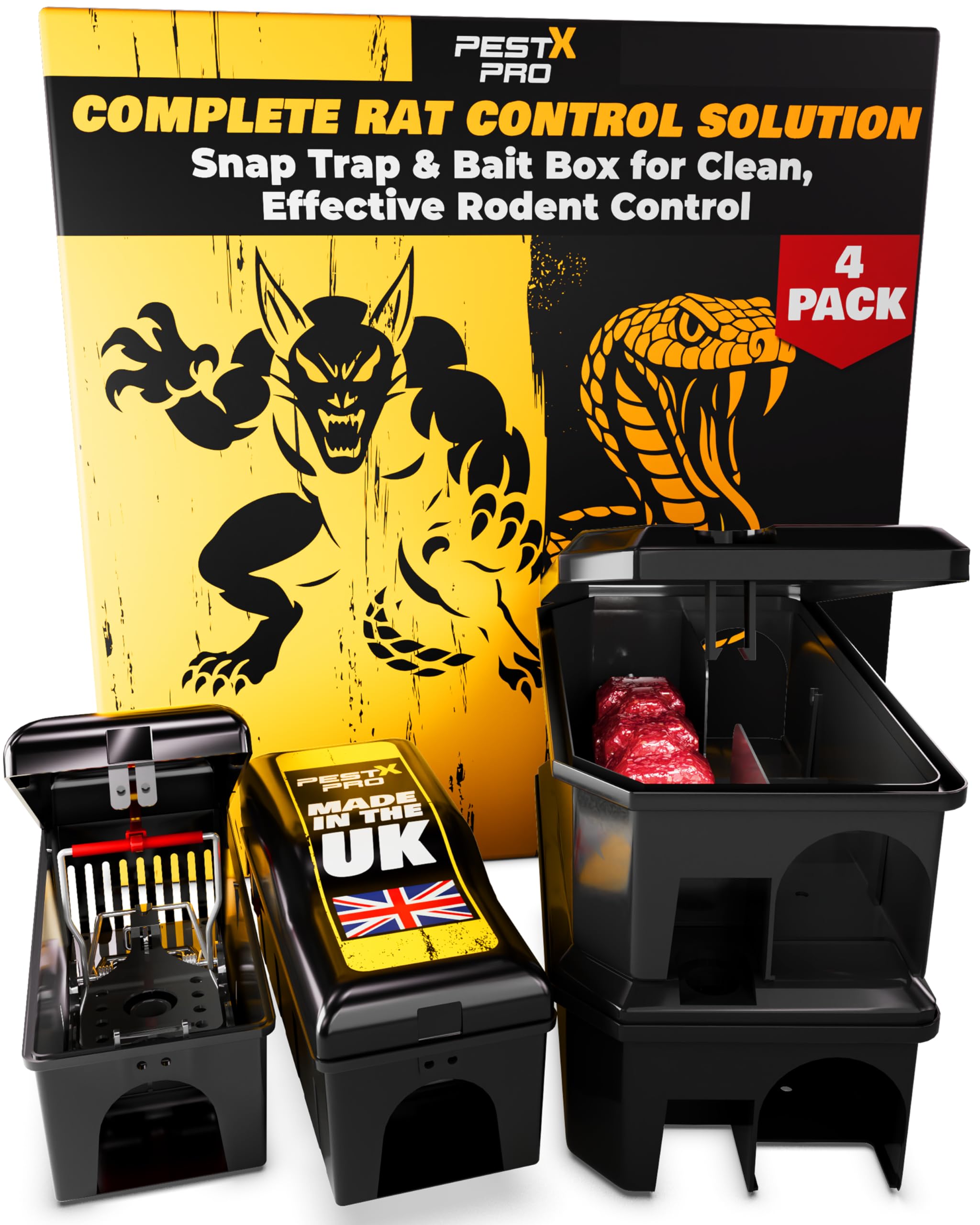 Pest-X Pro Rat Control Bundle – Shadow Trap Box 2-Pack & Venom Bait Stations 2-Pack – Safe, Reusable & Pre-Baited Rat Trap Solution for Indoors & Outdoors, Pet & Child Friendly — image 1