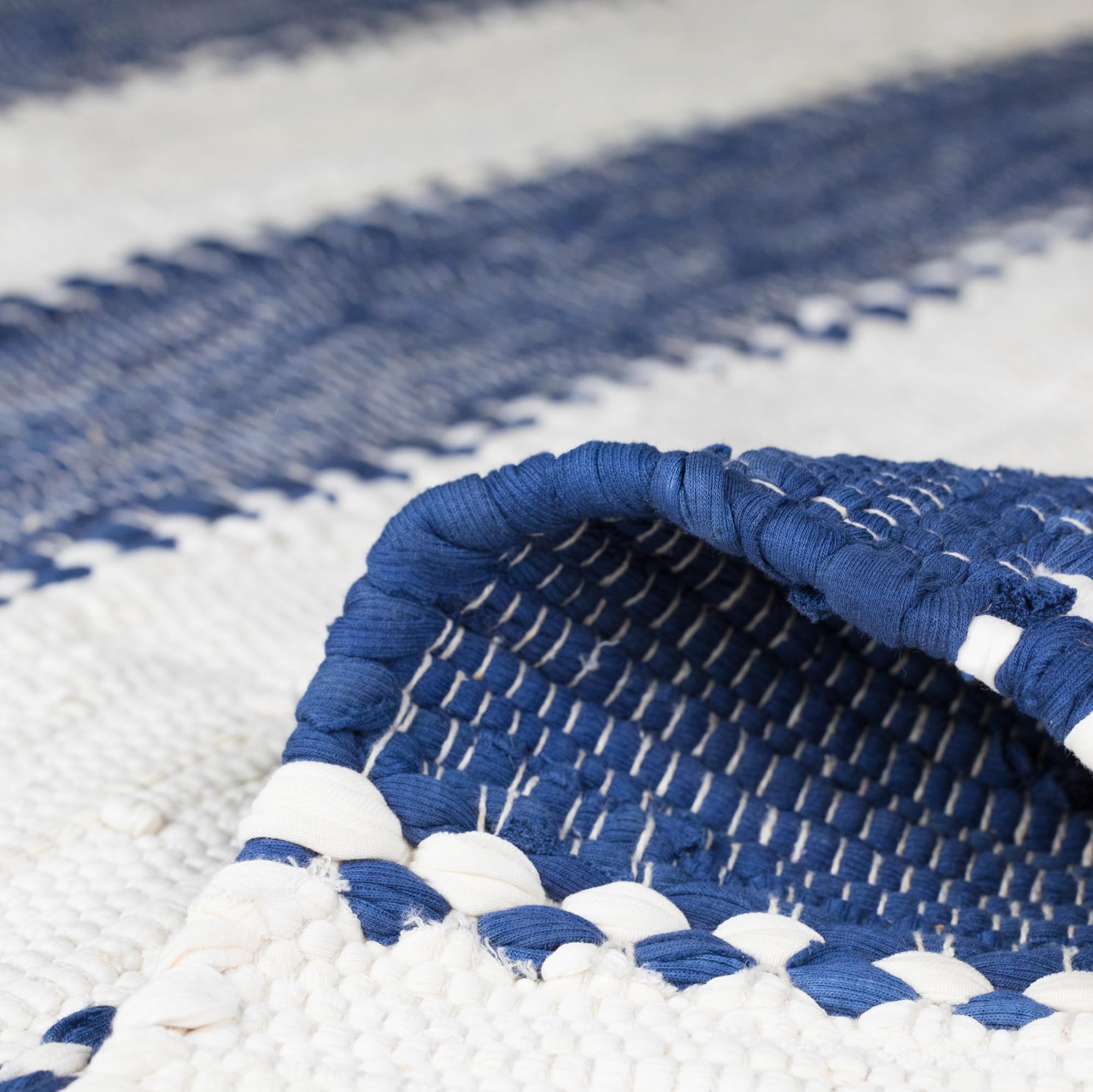 MY-RUG Patchwork Flickenteppich 160 x 230 cm - Baumwolle Fleckerlteppich | Handgewebter Kelim Teppich im Chindi Look, gestreifter Wendeteppich, allergikerfreundlich & für Fußbodenheizung geeignet
