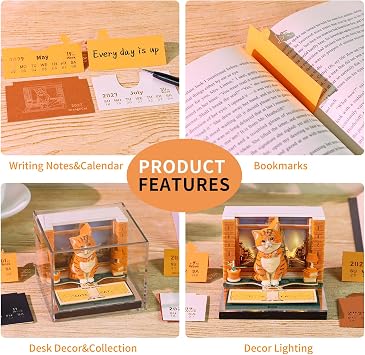 3D Art Calendar 2027, Time Piece Calendar 3D Memo Pad Creative Rip Away Paper Carving DIY Note (Orange Cat)