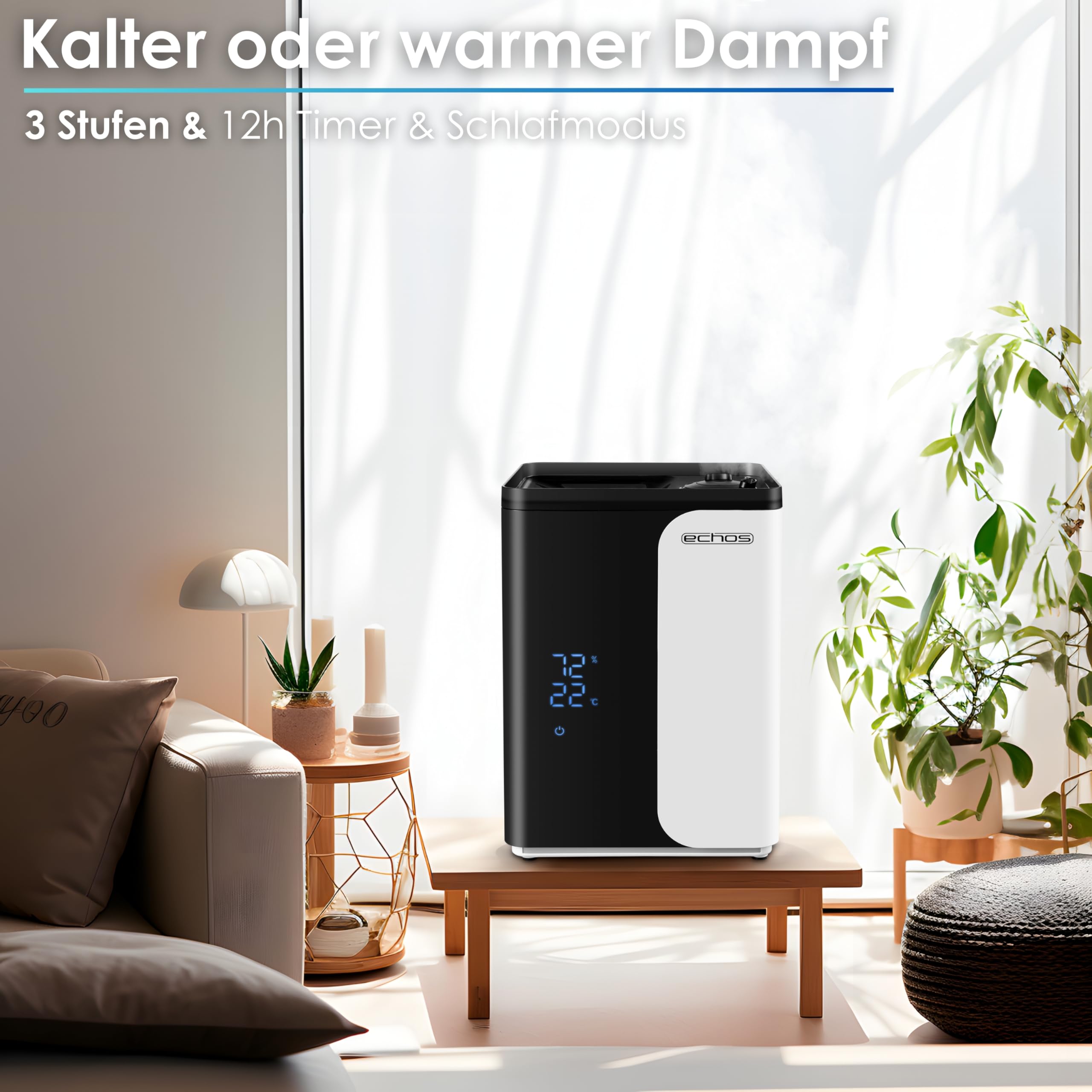 Umidificatore ad ultrasuoni 5 litri WIFI Smart Life App telecomando purificatore aria aria igrometro incorporato display touch LED 12h timer modalità notte caldo o freddo filtro HEPA
