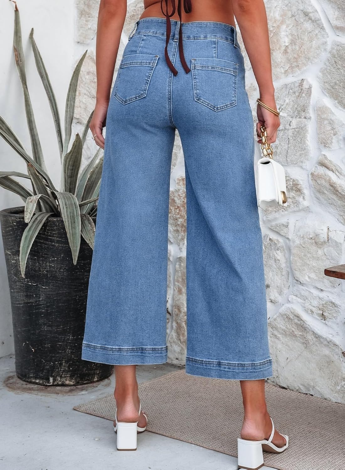 Astylish Womens High Waisted Wide Leg Jeans Cropped Straight Leg Denim Pants - Image 2
