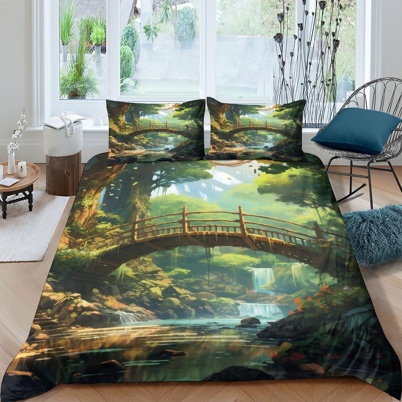 Housses de couettes paysage IOFEER parure de lit 3 pièces microfibres King 220x240