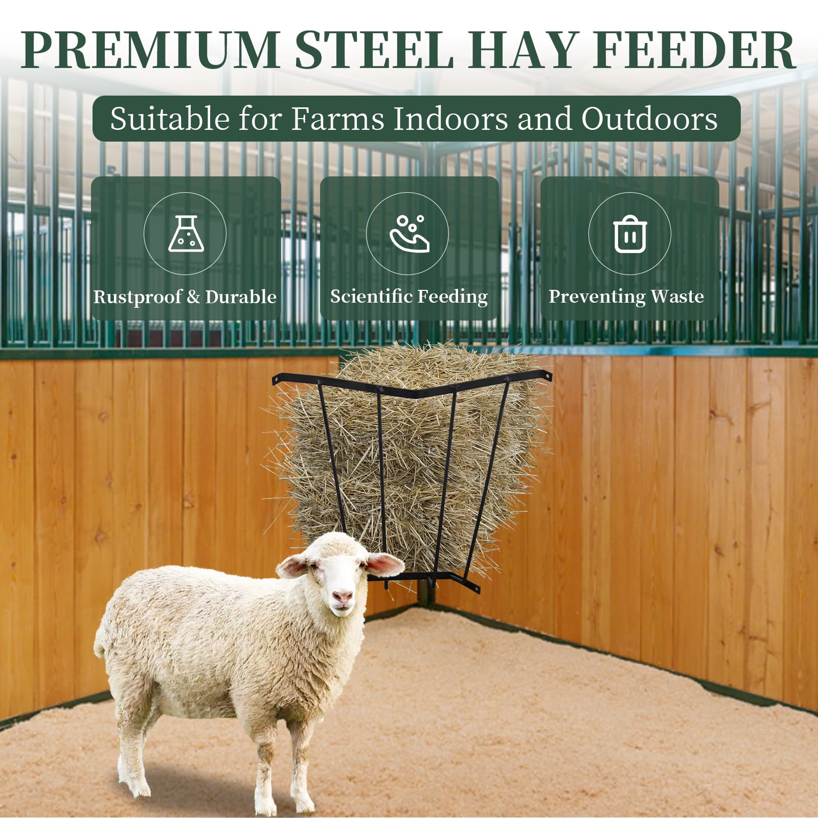 Hay Feeder Blanket Holder,23.3 x 13.2 x 21.7In Corner Wall Hay Rack,Metal Hay Feeder for Horses,Goats,Sheep Farm Indoor and Outdoor Use - image 3