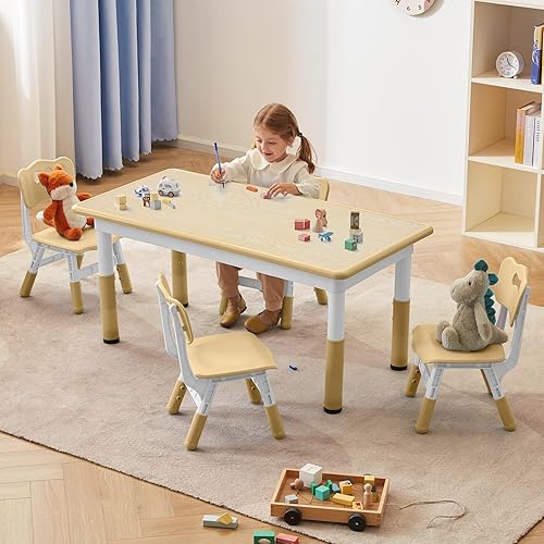 Miniatura 7 de DOREROOM Juego de mesa y sillas para niños pequeños, juego de mesa y sillas de estudio para niños, altura ajustable, escritorio de graffiti, mesa de