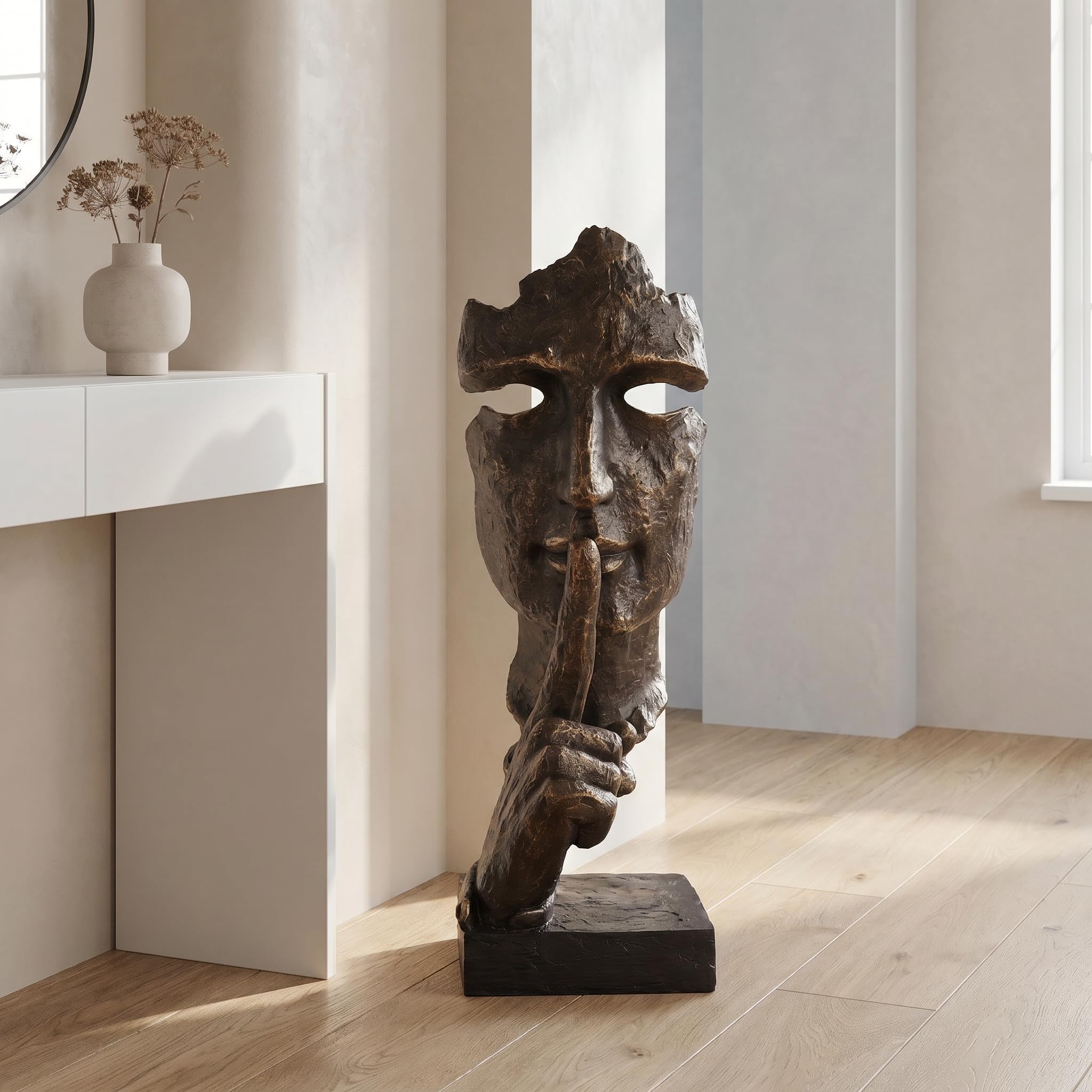 Casablanca Silence - Escultura de Resina - Bronce Antiguo - Altura 100 cm - decoración de Cara - Arte - Accesorio para el hogar - Regalo