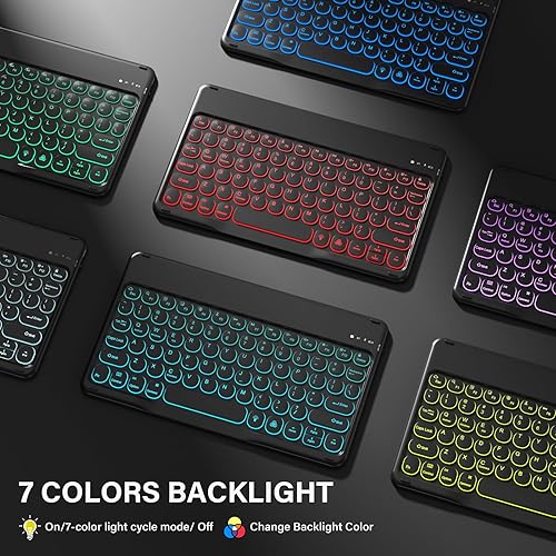 Miniatura 70 de aoub Funda para iPad de 9ª/8ª/7ª generación de 10.2 pulgadas, funda de teclado Bluetooth inalámbrica desmontable, funda trasera de TPU suave