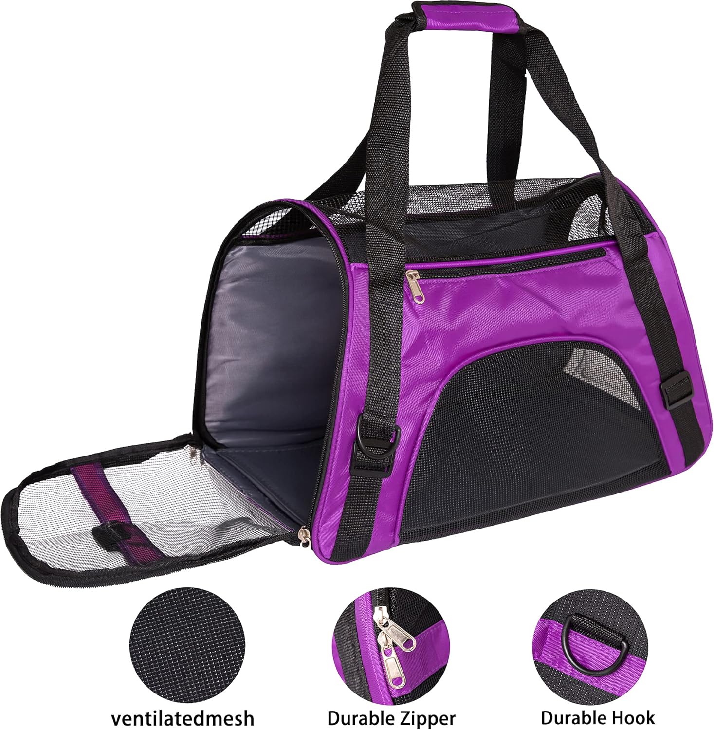 MuchL Cat Carrier Soft-Sided Pet Travel Carrier for Medium Cats Small Cats Dog Carriers for Small Dogs Puppy Comfort Portable Foldable Dog Cat Pet Carrier Airline Approved (Medium, Purple) : Everything Else