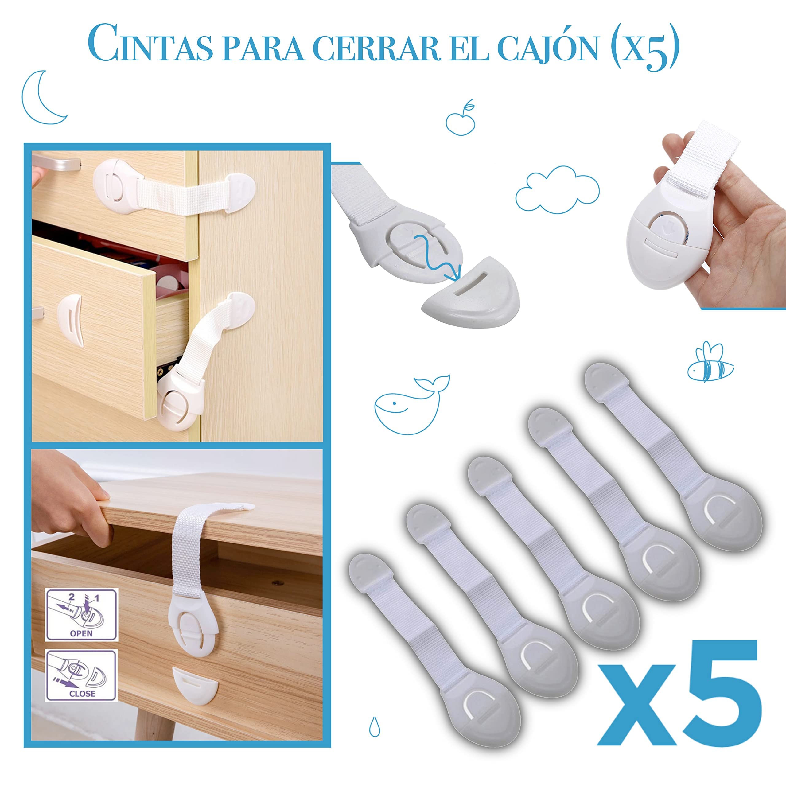 BABALUU Kit Seguridad Bebe Niños - 5 Topes para Puertas -10 Protectores Esquinas de Espuma - 10 Protectores Enchufes - 5 Cierres Seguridad Armarios – 5 Cierres Seguridad Cajones.