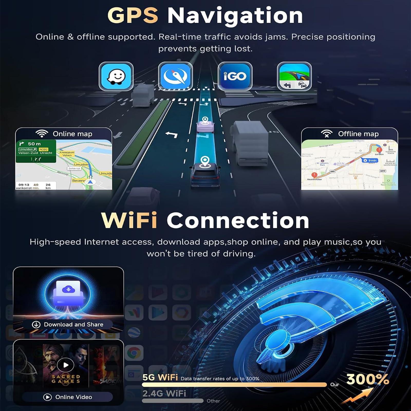 Radio Samochodowe Do Ford F150/F250/F350 2004-2014 Podwójny DIN CarPlay 7-calowy Ekran Dotykowy IPS Bezprzewodowy CarPlay Android Auto Obsługa Bluetooth/GPS/WiFi/kamery Cofania(Color:M400)