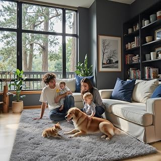 Ultra Soft Rug for Living Room, 3x5 Feet Grey Shag Area Rugs for Living Room, Modern Shaggy Carpets for Teens Dorm Nursery Home, Non Slip Indoor Rugs Floor Carpet(3 x 5, Light Grey)