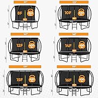 Vista 8 de Jumpzylla - Cama elástica recreativa para niños, con red de seguridad, escalera y revestimiento antioxidante, de 8, 10, 12, 14, 15 y 16 pies