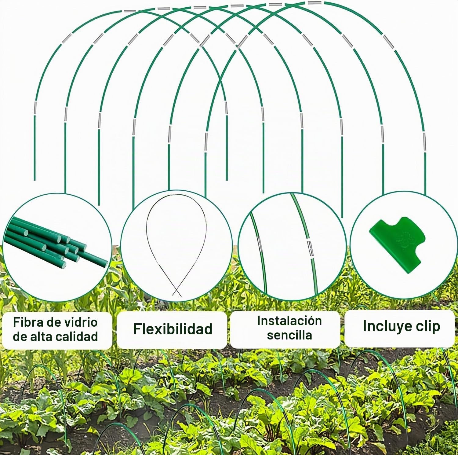 LATERN 6 Piezas 115CM x 85CM Arcos para Invernadero de Túnel, Ajustable Jardín Plantas Cultivo Túnel Marco, 36 Tubos de Aro con 30 Tubos de Conexión, 18 Abrazaderas - para Plástico Película Cubierta
