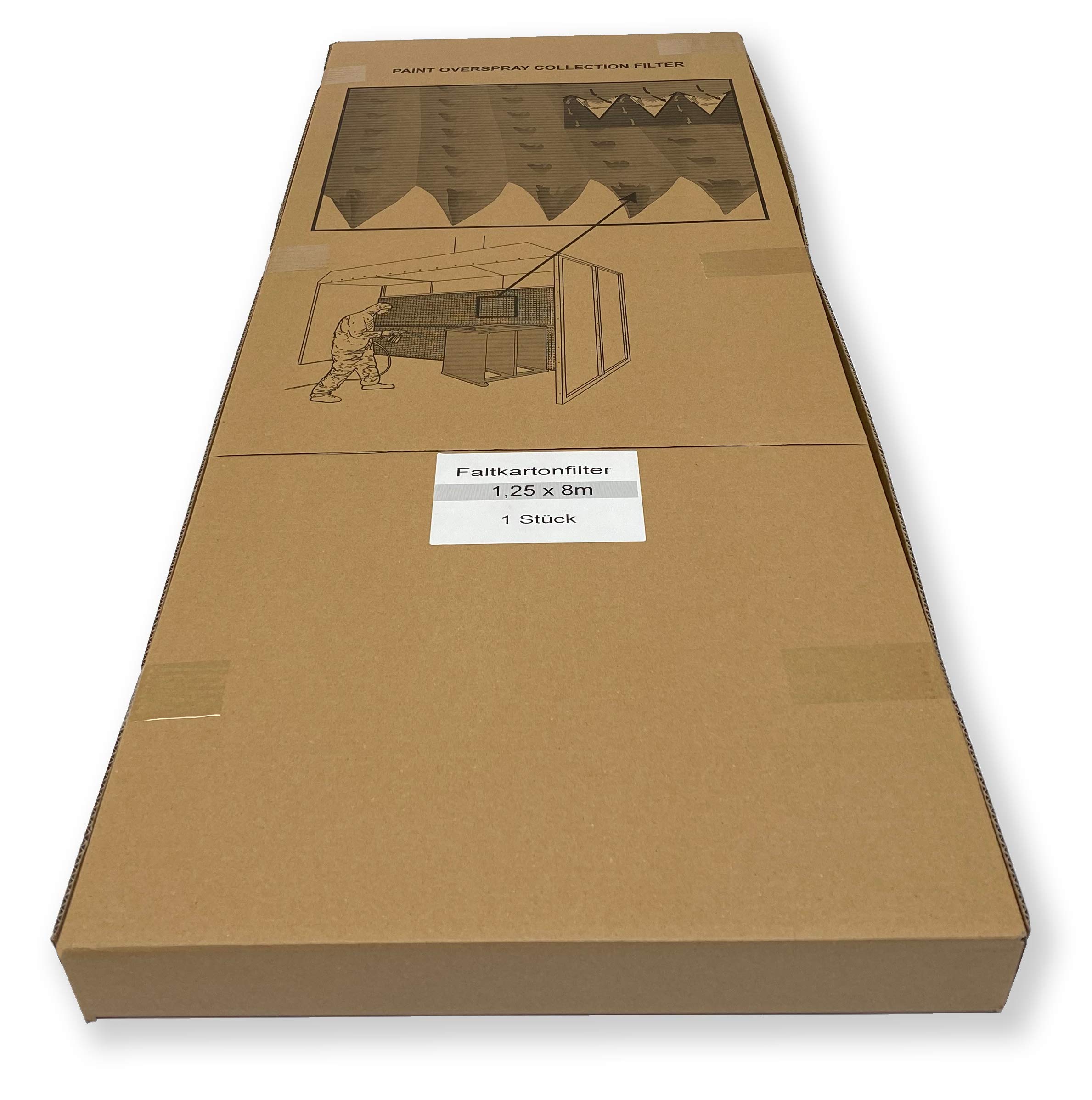 Faltkartonfilter 1,25 x 8,0m für Lackierkabine, Lackieranlage, Spritzwand, Papplabyrinth Farbnebelfilter, 125 cm Breite, 8 Meter Länge, einseitig weiß