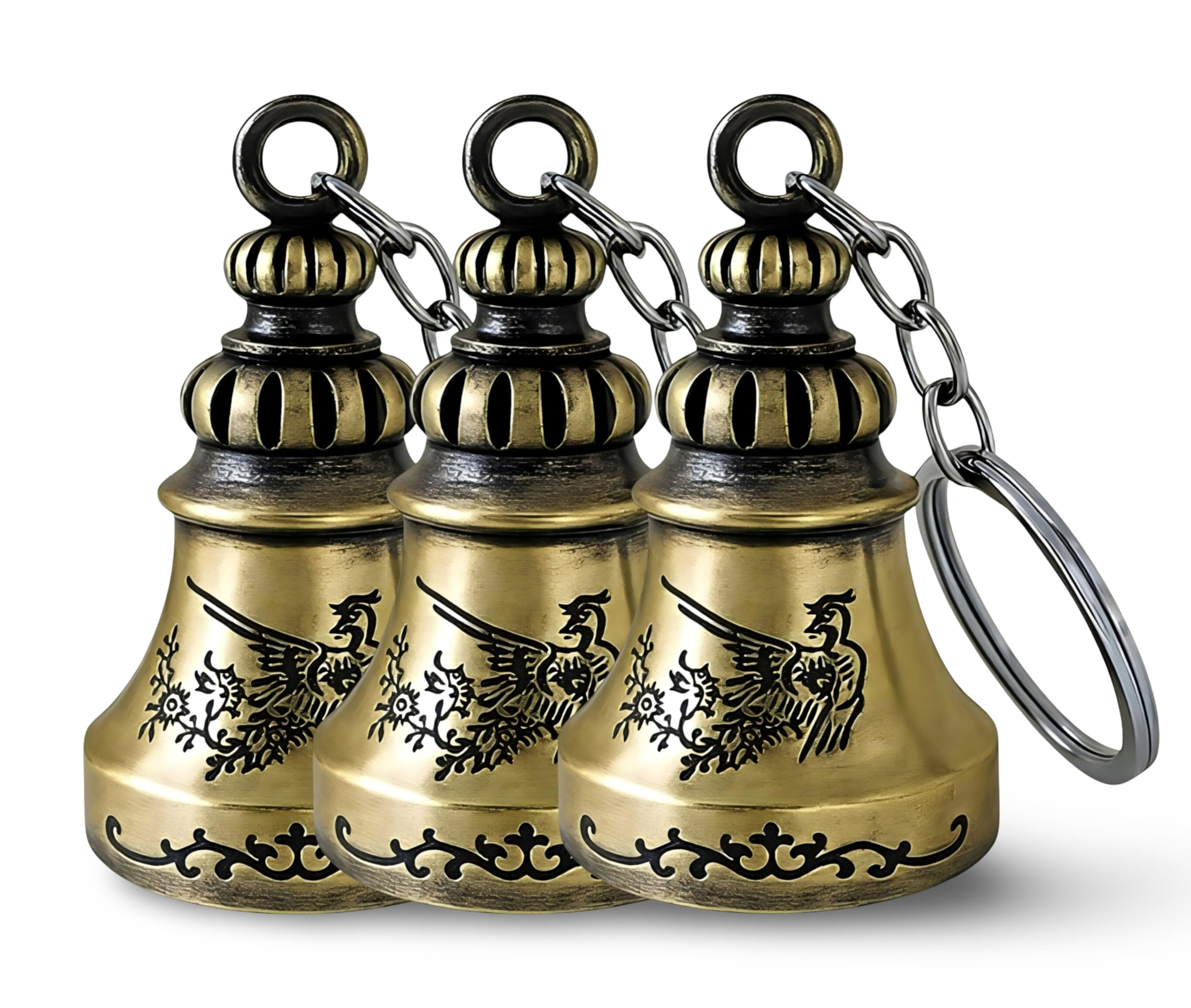 Combo of 3 Guardian Bell For Bike Keychain | Good Luck Charm for Bike, Car, Home | Tibetan Style Antique Copper Key Chain for Positive Energy & Protection | Combo of 3 Golden Guardian Bell-image-18